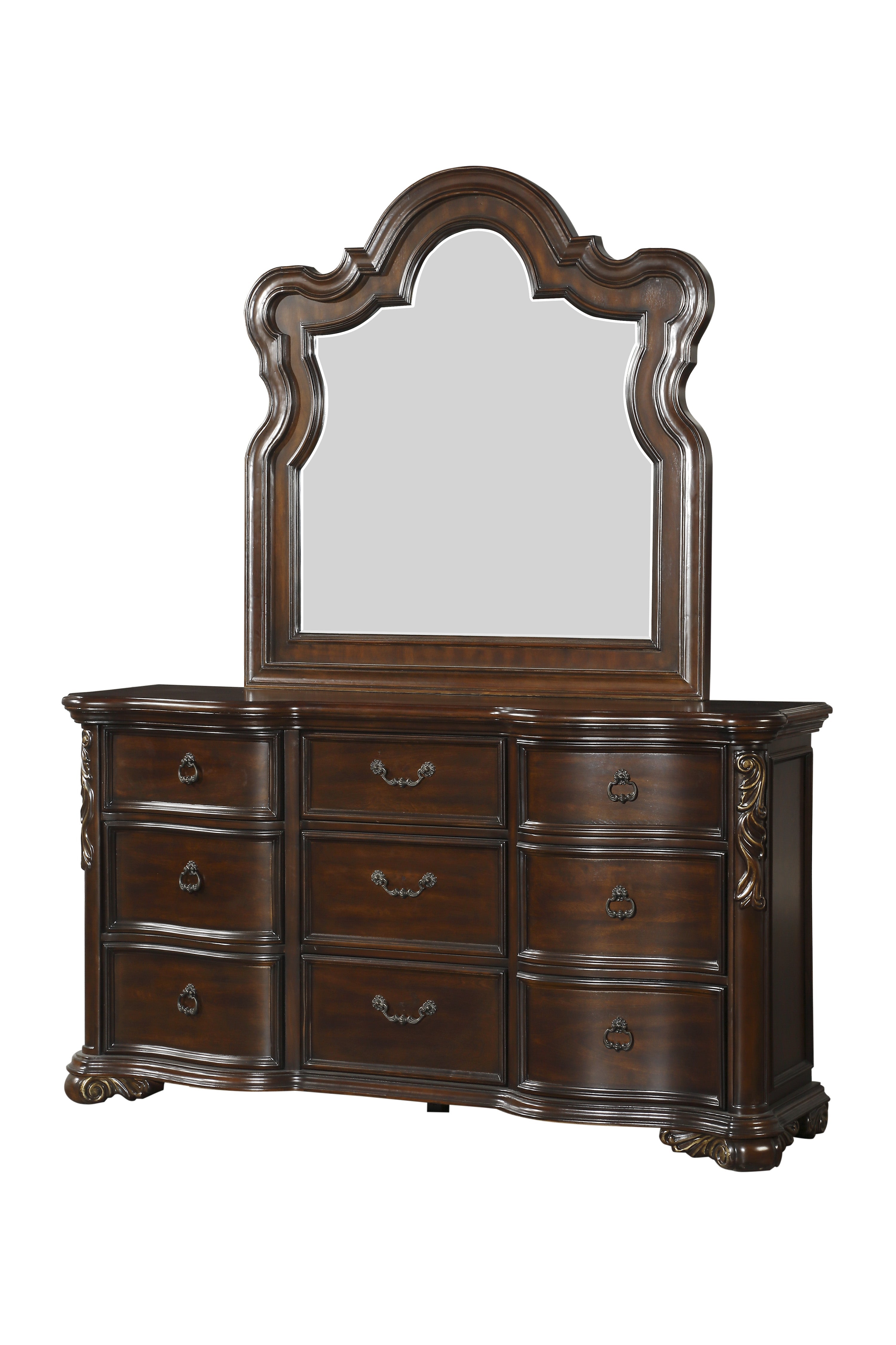 Royal Highlands Rich Cherry Upholstered Panel Bedroom Set - SET | 1603-1 | 1603-2 | 1603-P | 1603-4 | 1603-9 - Bien Home Furniture & Electronics