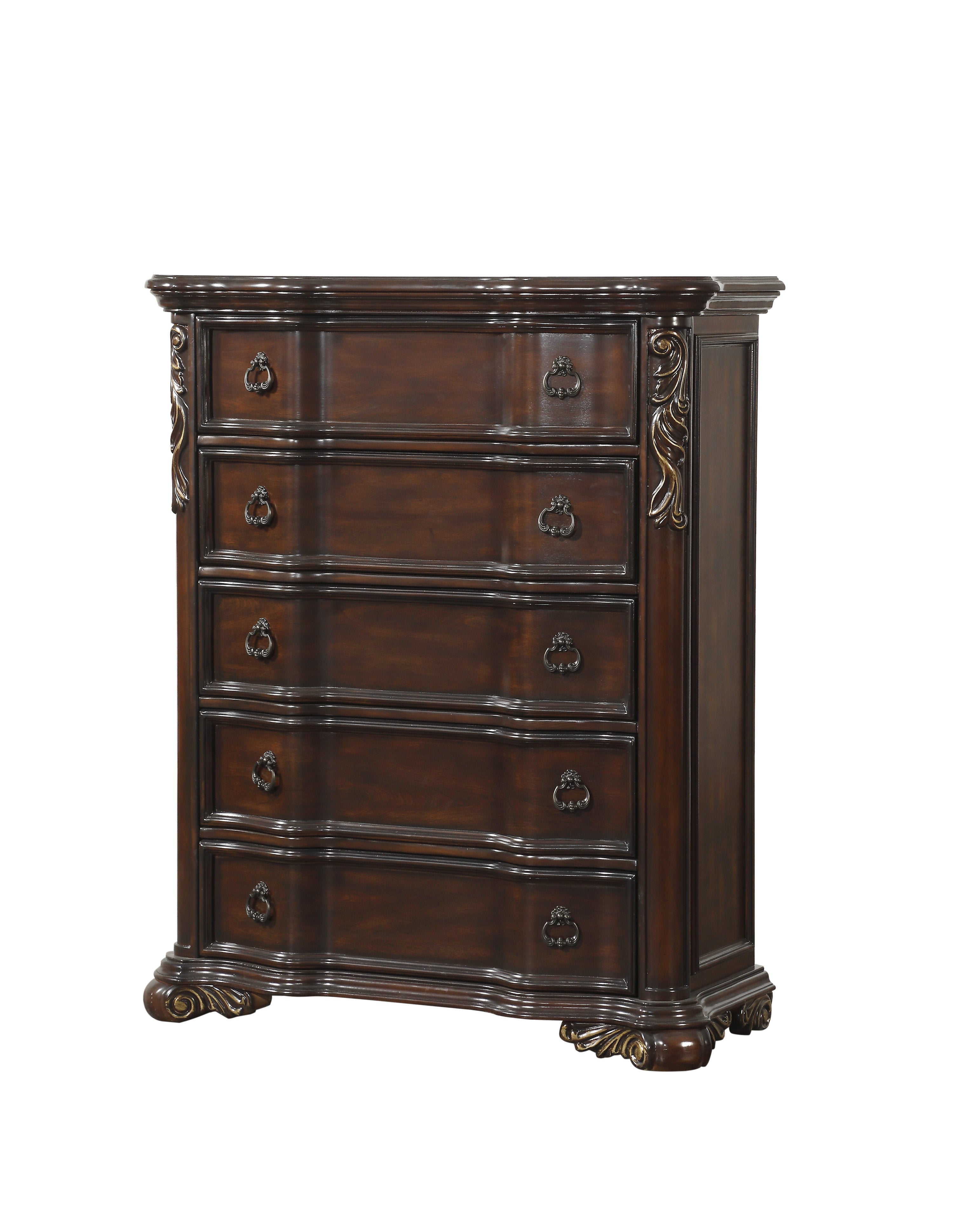 Royal Highlands Rich Cherry Upholstered Panel Bedroom Set - SET | 1603-1 | 1603-2 | 1603-P | 1603-4 | 1603-9 - Bien Home Furniture & Electronics