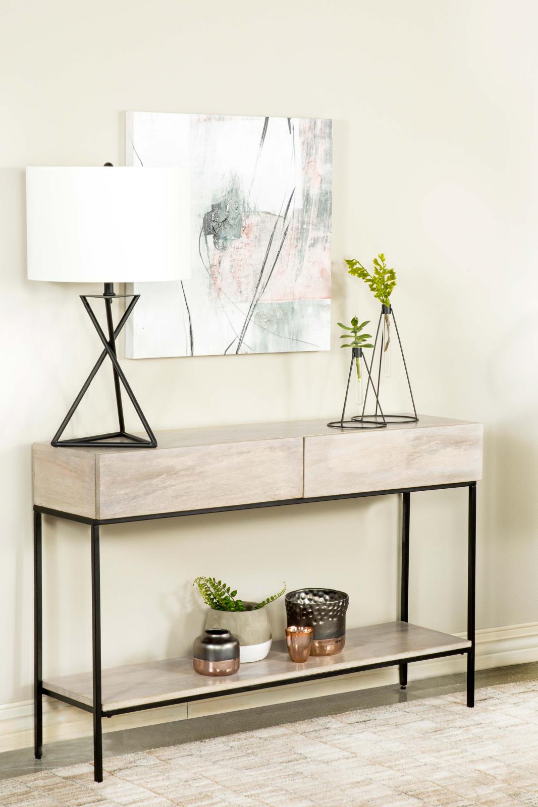 Rubeus White Washed 2-Drawer Console Table with Open Shelf - 959541 - Bien Home Furniture &amp; Electronics