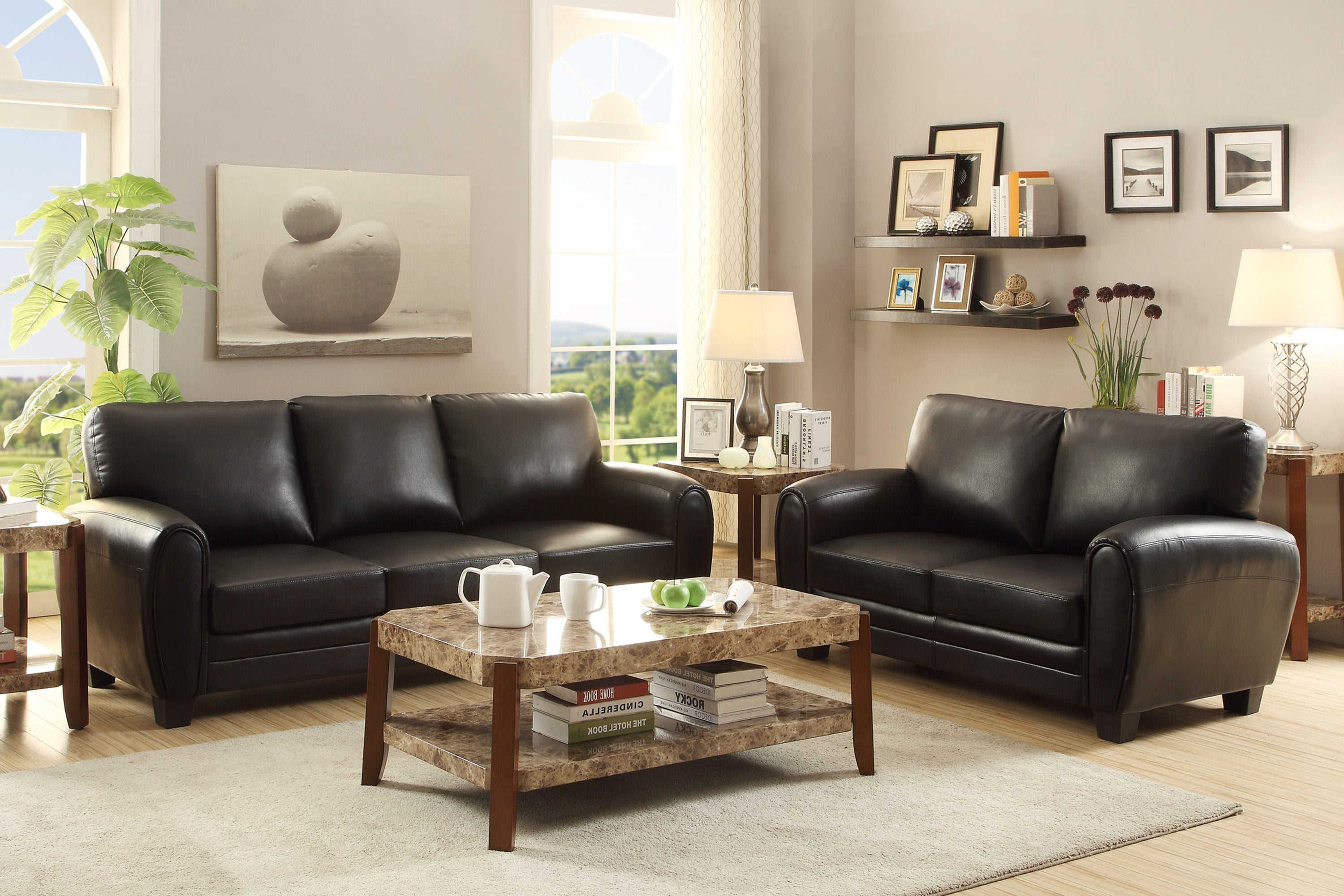 Rubin Black Faux Leather Loveseat - 9734BK-2 - Bien Home Furniture & Electronics