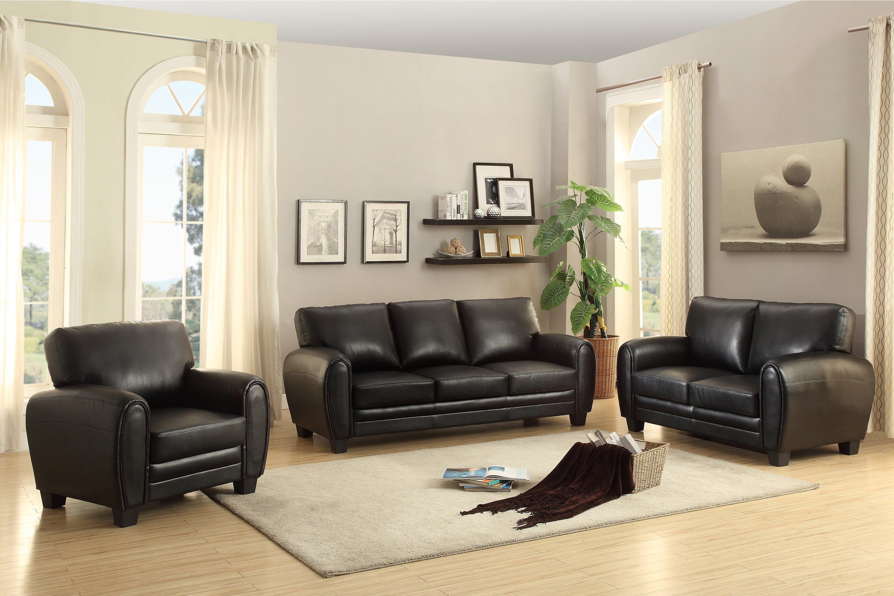 Rubin Black Faux Leather Loveseat - 9734BK-2 - Bien Home Furniture & Electronics
