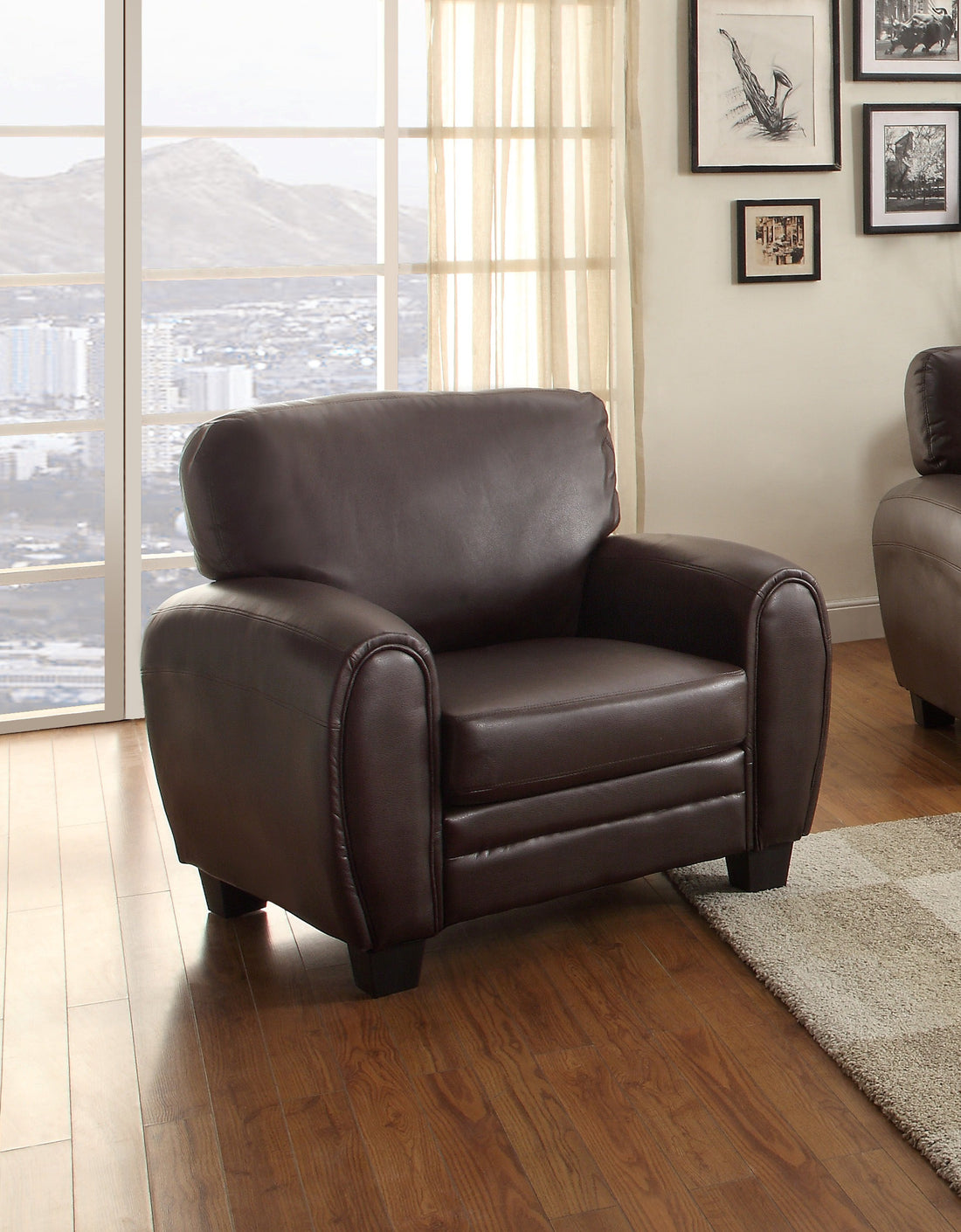 Rubin Dark Brown Faux Leather Chair - 9734DB-1 - Bien Home Furniture &amp; Electronics