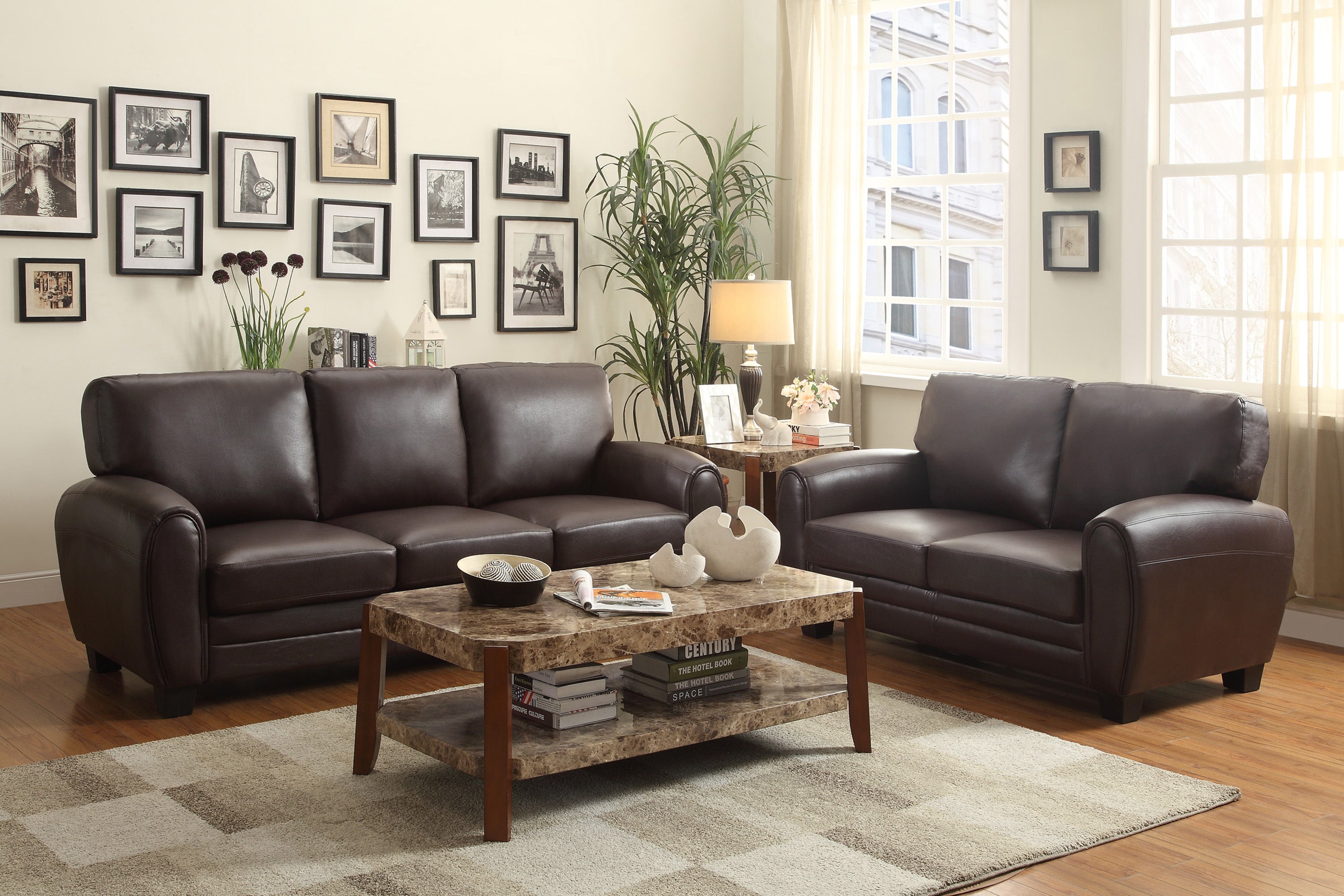 Rubin Dark Brown Faux Leather Sofa - 9734DB-3 - Bien Home Furniture & Electronics