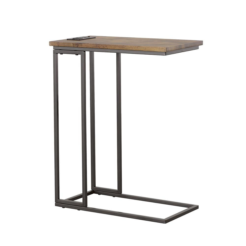 Rudy Snack Table with Power Outlet Gunmetal/Antique Brown - 935871 - Bien Home Furniture &amp; Electronics