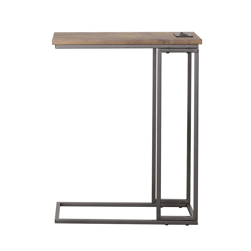 Rudy Snack Table with Power Outlet Gunmetal/Antique Brown - 935871 - Bien Home Furniture &amp; Electronics