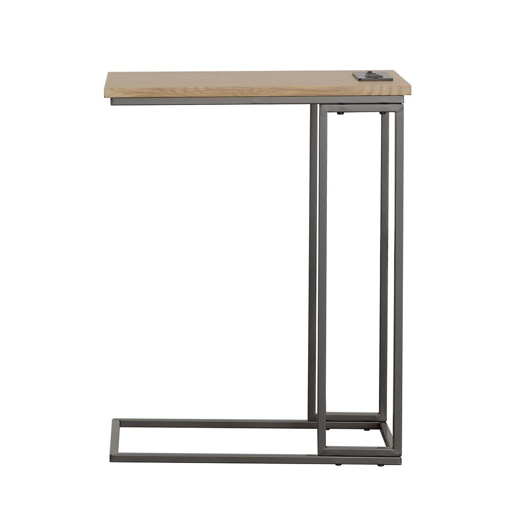 Rudy Snack Table with Power Outlet Gunmetal/Natural - 935870 - Bien Home Furniture &amp; Electronics