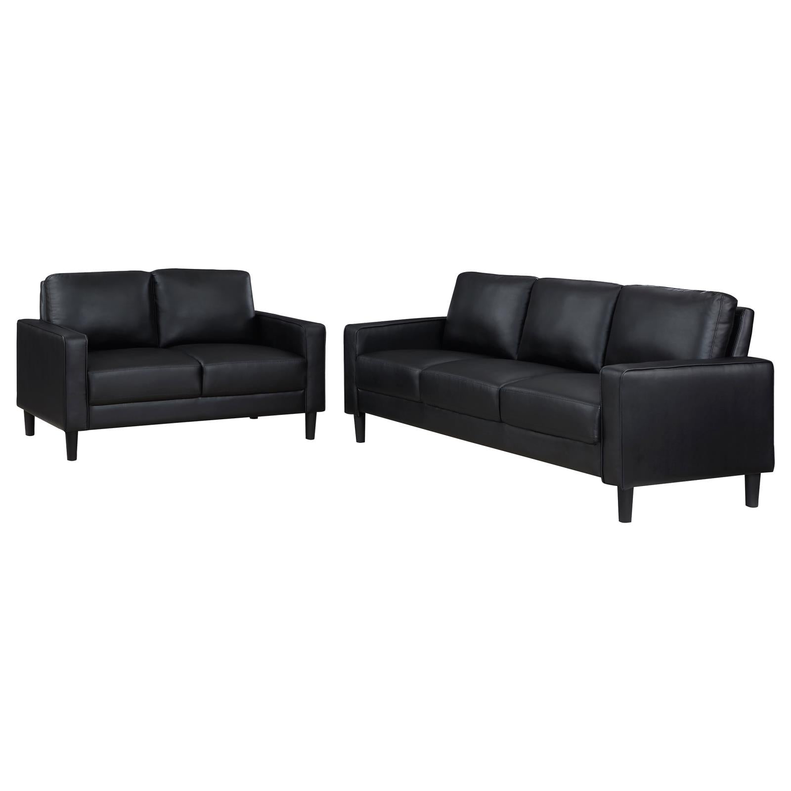 Ruth 2-piece Upholstered Track Arm Faux Leather Sofa Set Black - 508361-S2 - Bien Home Furniture & Electronics