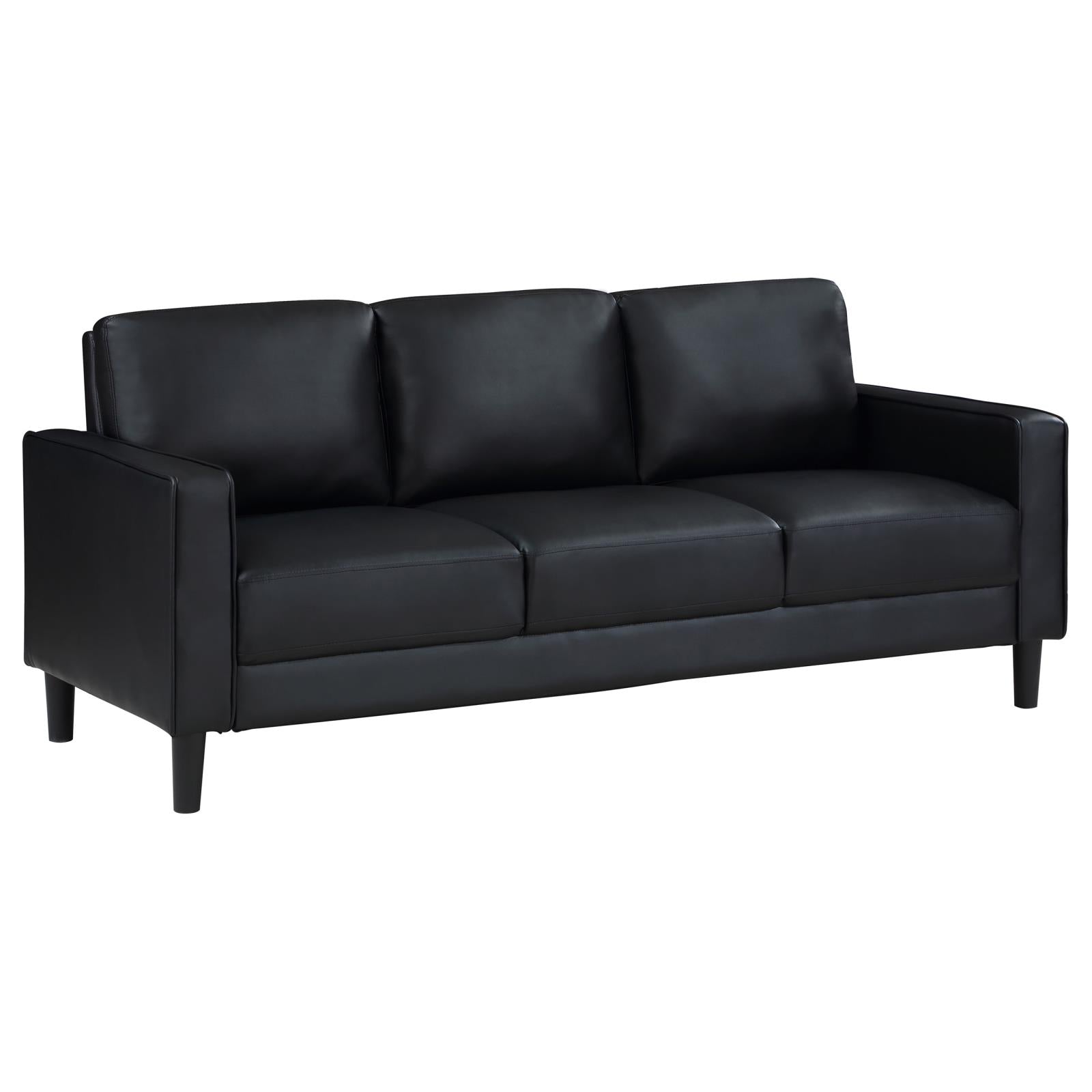 Ruth 2-piece Upholstered Track Arm Faux Leather Sofa Set Black - 508361-S2 - Bien Home Furniture & Electronics