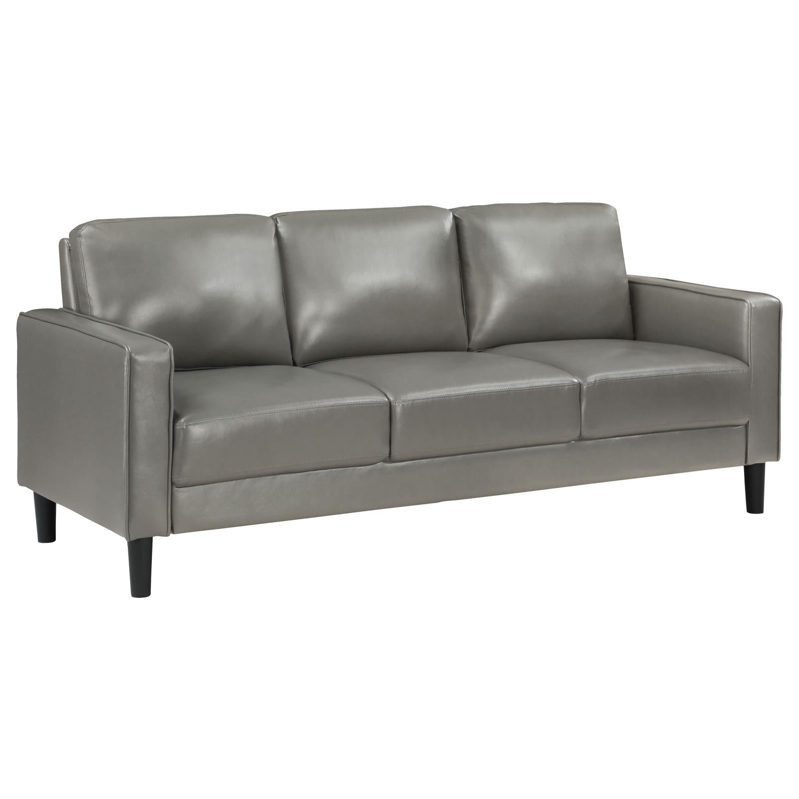 Ruth 3-piece Upholstered Track Arm Faux Leather Sofa Set Grey - 508365-S3 - Bien Home Furniture & Electronics