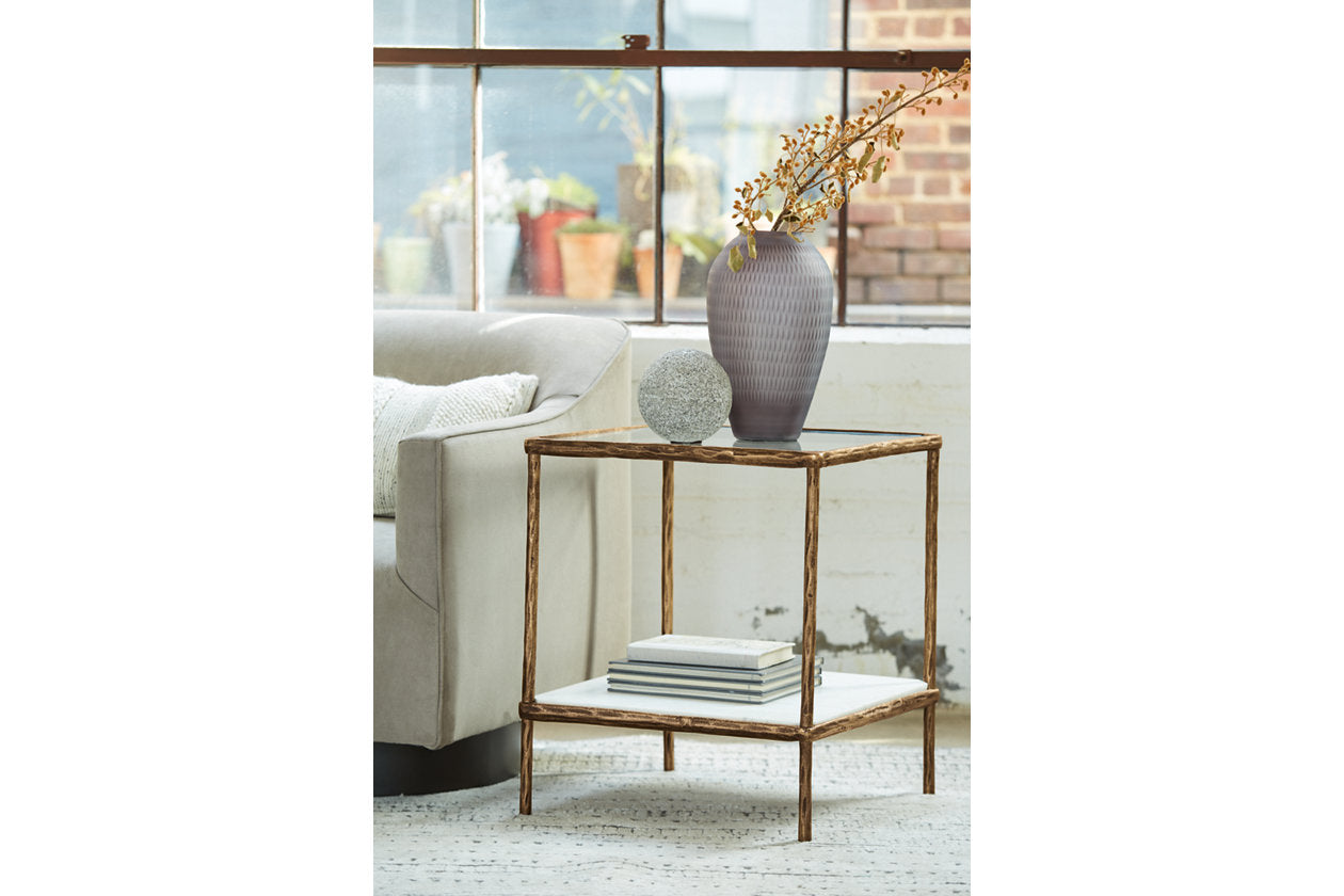 The Ryandale Antique Brass Finish Console Sofa Table is available