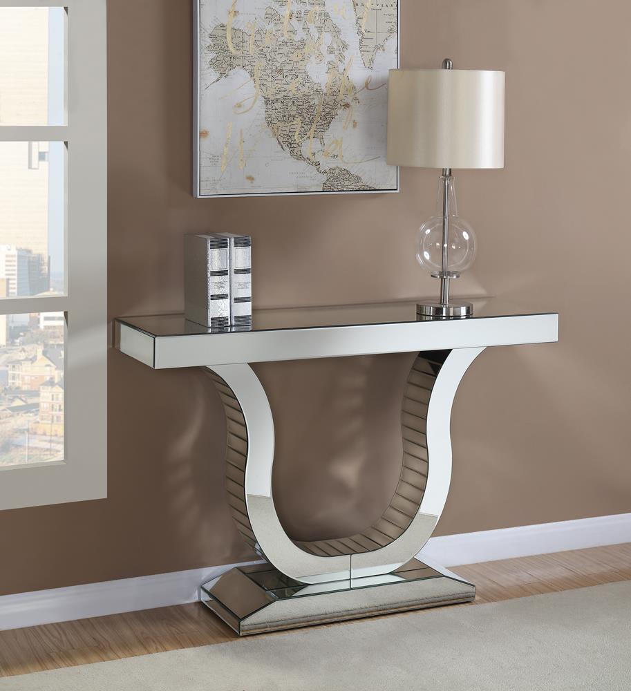 Saanvi Clear Mirror Console Table with U-Shaped Base - 930010 - Bien Home Furniture &amp; Electronics