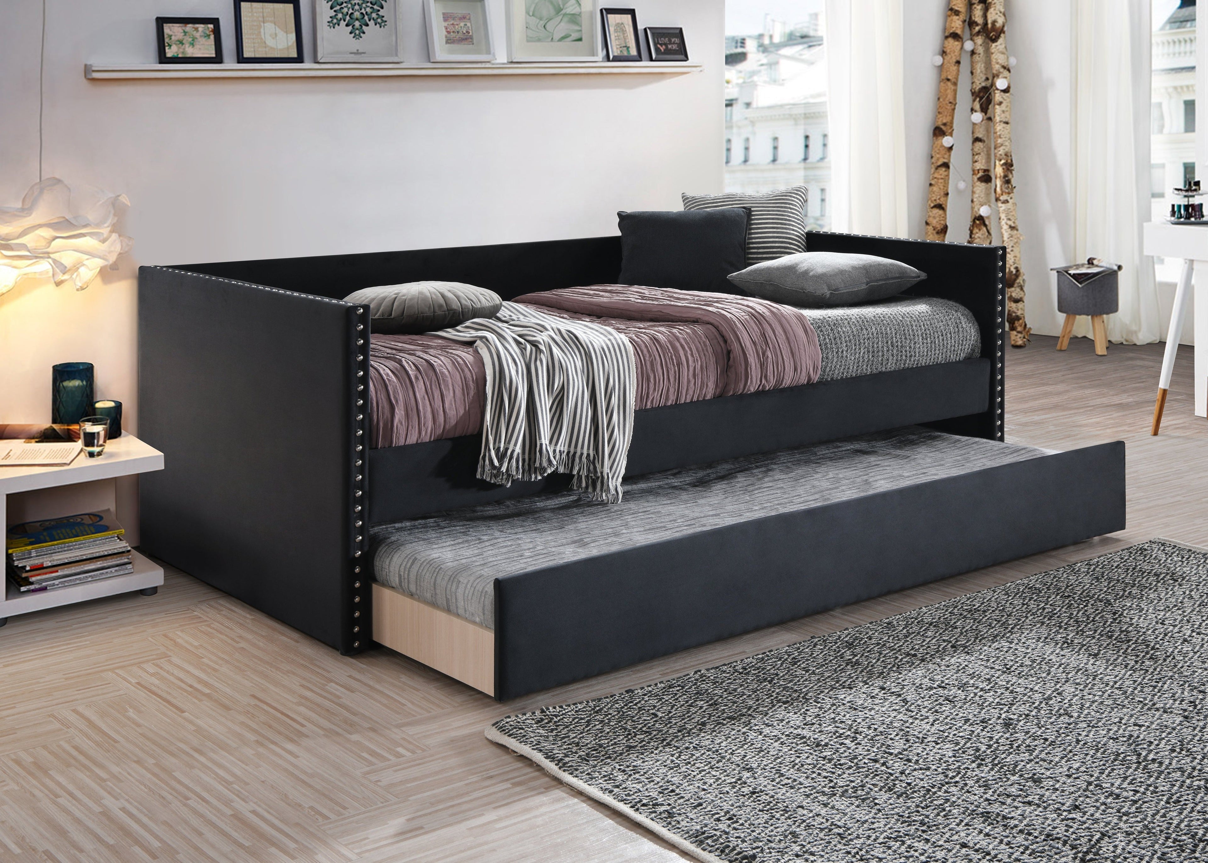 Sadie Black Velvet Twin Daybed - SET | 5321BK-ARM | 5321BK-BACK - Bien Home Furniture &amp; Electronics