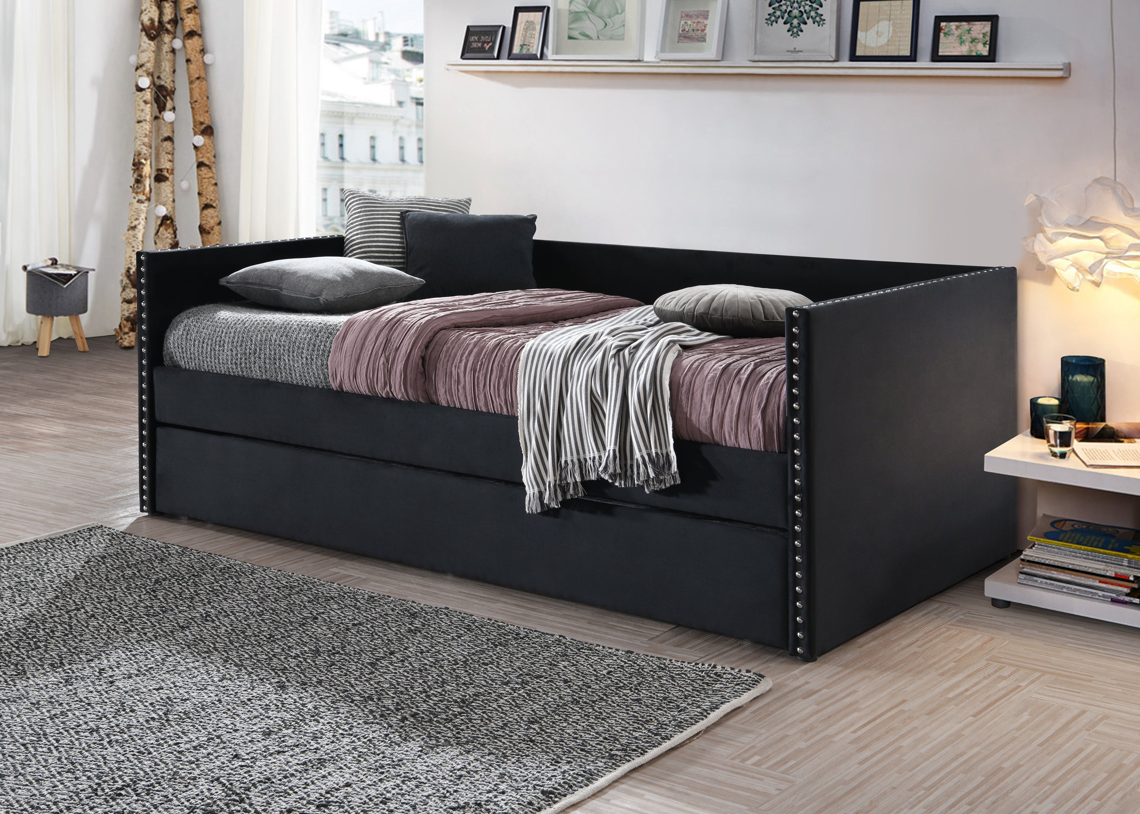 Sadie Black Velvet Twin Daybed - SET | 5321BK-ARM | 5321BK-BACK - Bien Home Furniture & Electronics