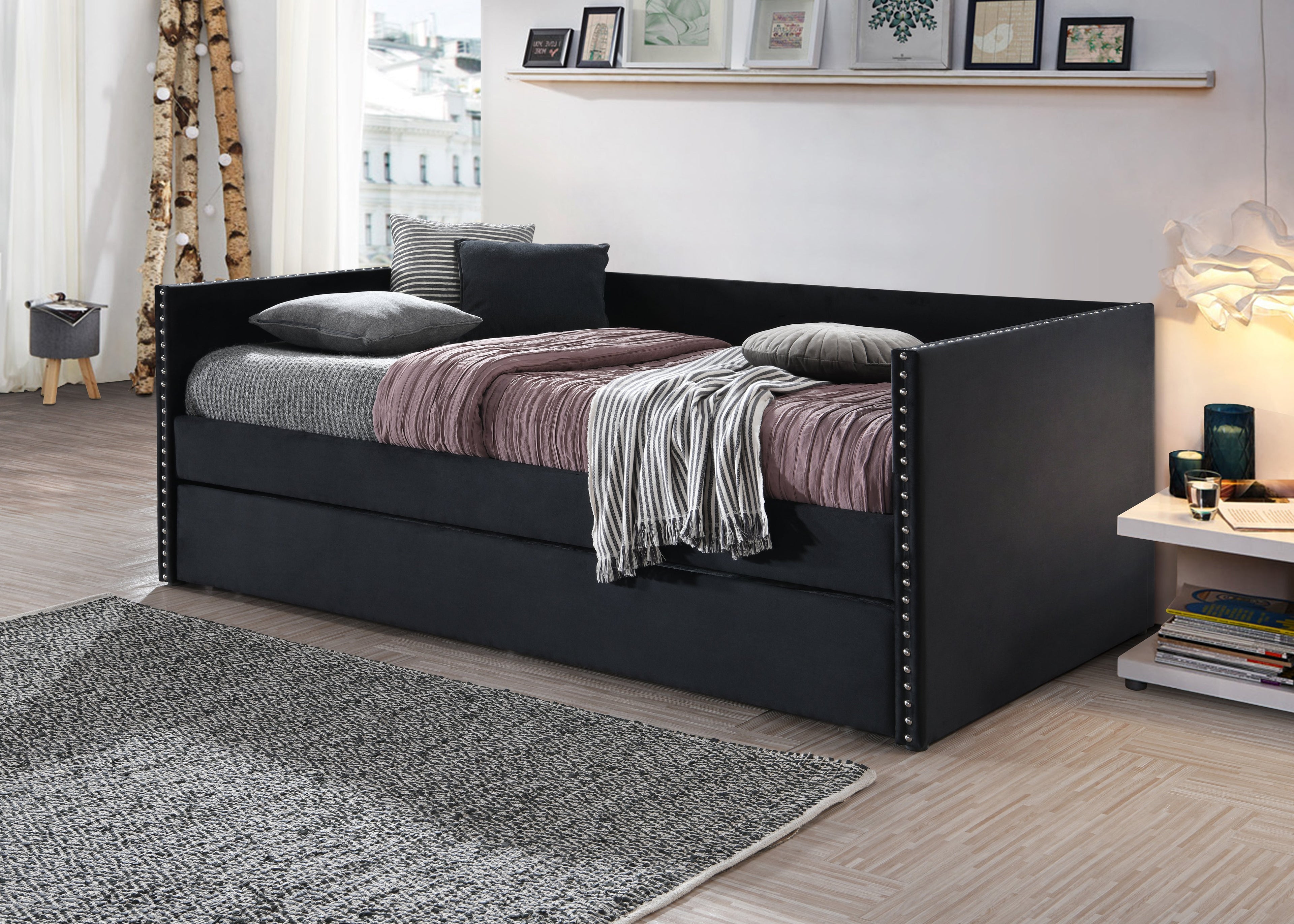 Sadie Black Velvet Twin Daybed - SET | 5321BK-ARM | 5321BK-BACK - Bien Home Furniture &amp; Electronics