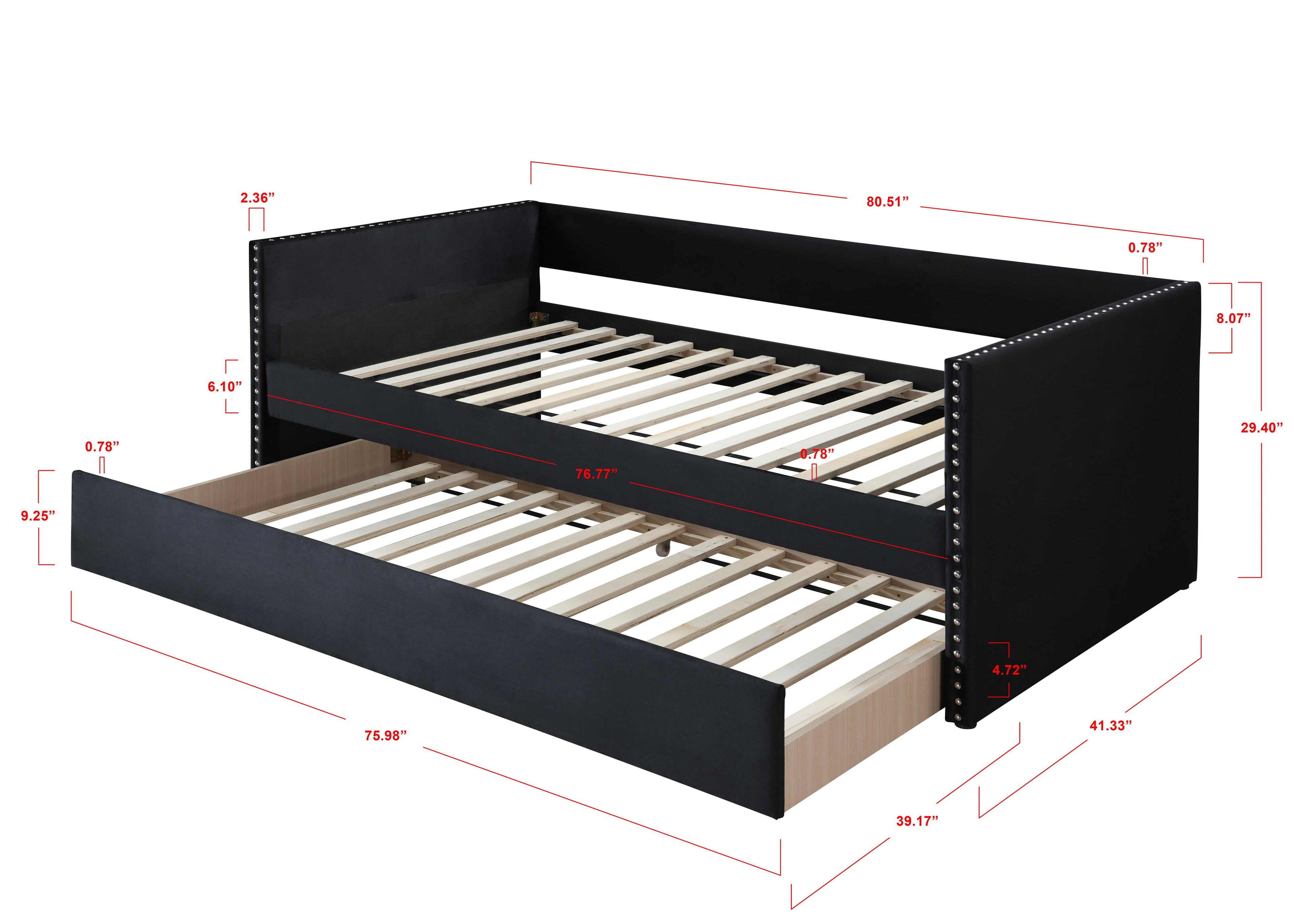Sadie Black Velvet Twin Daybed - SET | 5321BK-ARM | 5321BK-BACK - Bien Home Furniture & Electronics