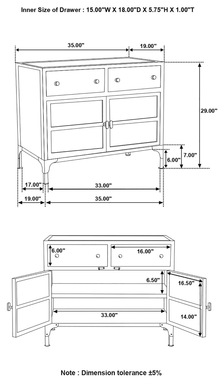 Sadler Black 2-Drawer Accent Cabinet with Glass Doors - 951761 - Bien Home Furniture & Electronics