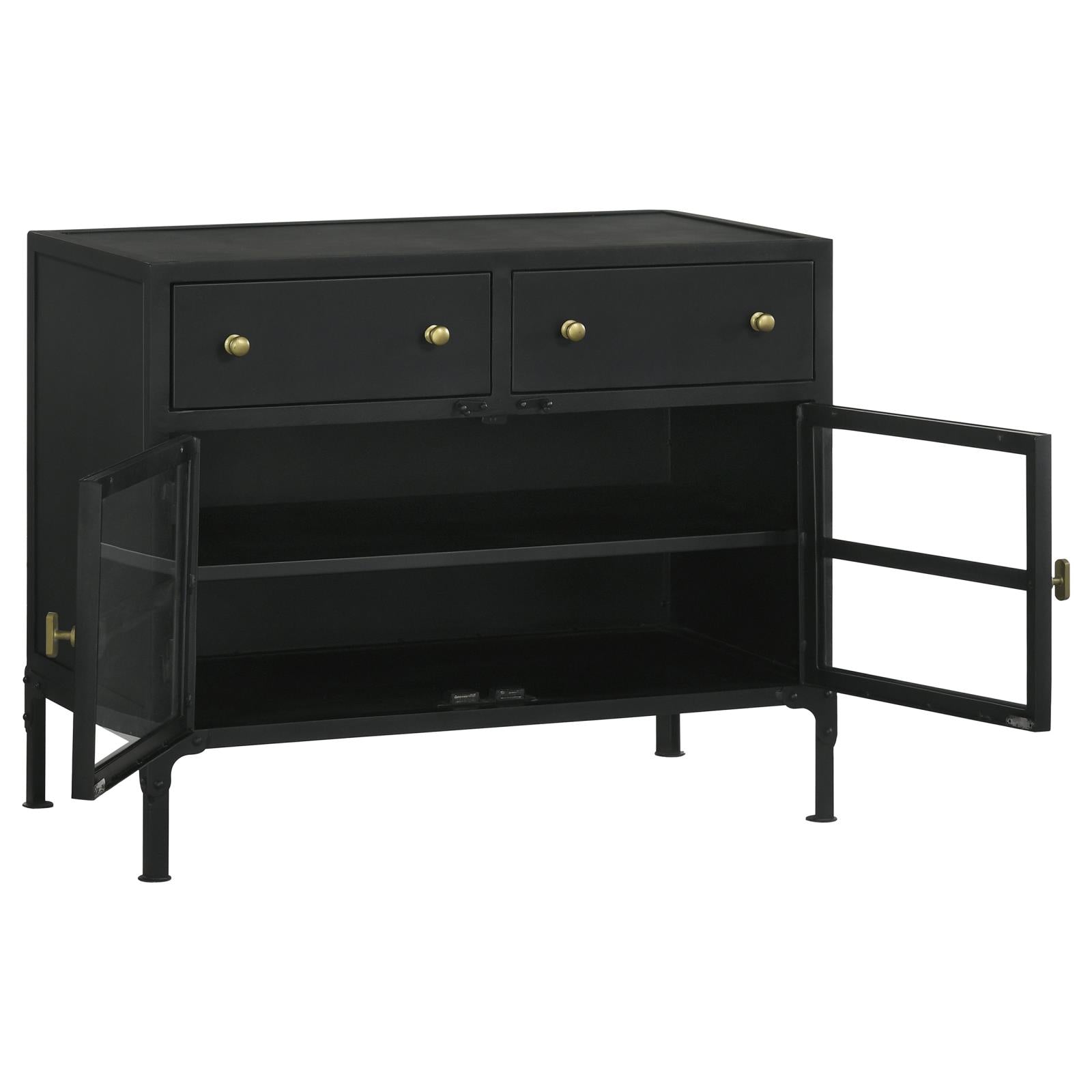 Sadler Black 2-Drawer Accent Cabinet with Glass Doors - 951761 - Bien Home Furniture & Electronics