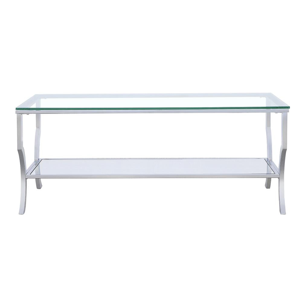 Saide Chrome Rectangular Coffee Table with Mirrored Shelf - 720338 - Bien Home Furniture & Electronics