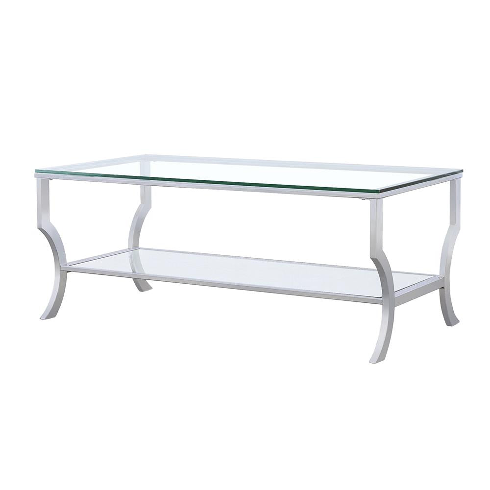 Saide Chrome Rectangular Coffee Table with Mirrored Shelf - 720338 - Bien Home Furniture & Electronics