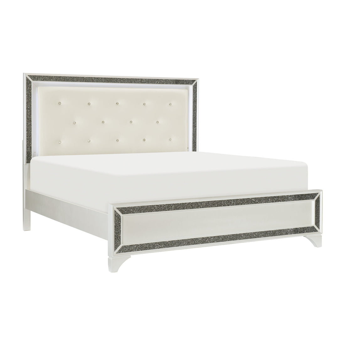 Salon White King LED Upholstered Panel Bed - SET | 1572WK-1 | 1572WK-2 | 1572W-3 - Bien Home Furniture &amp; Electronics