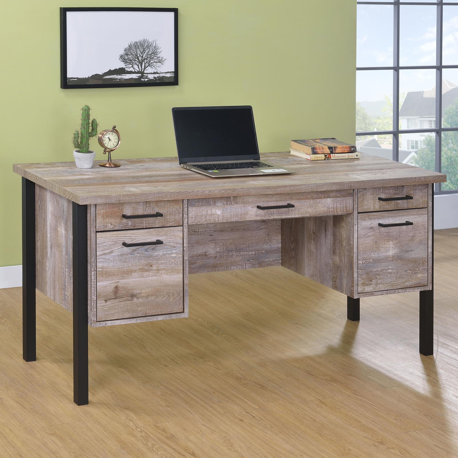 Samson Weathered Oak 4-Drawer Office Desk - 801950 - Bien Home Furniture &amp; Electronics