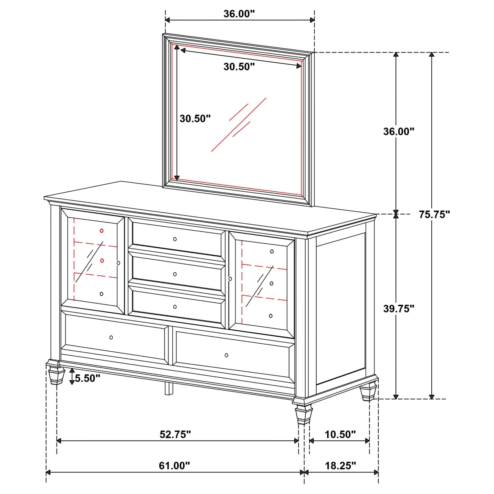 Sandy Beach 11-drawer Dresser with Mirror Cream White - 201303M - Bien Home Furniture & Electronics