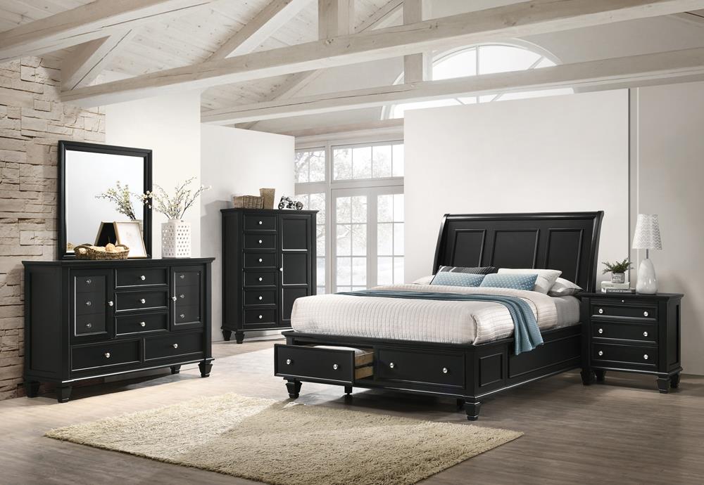Sandy Beach Black Sleigh Storage Platform Bedroom Set - SET | 201329Q | 201322 | 201325 - Bien Home Furniture &amp; Electronics