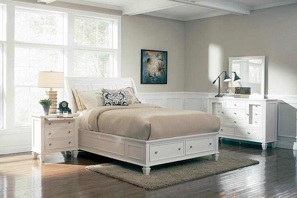 Sandy Beach White Sleigh Storage Platform Bedroom Set - SET | 201309Q | 201302 | 201305 - Bien Home Furniture &amp; Electronics