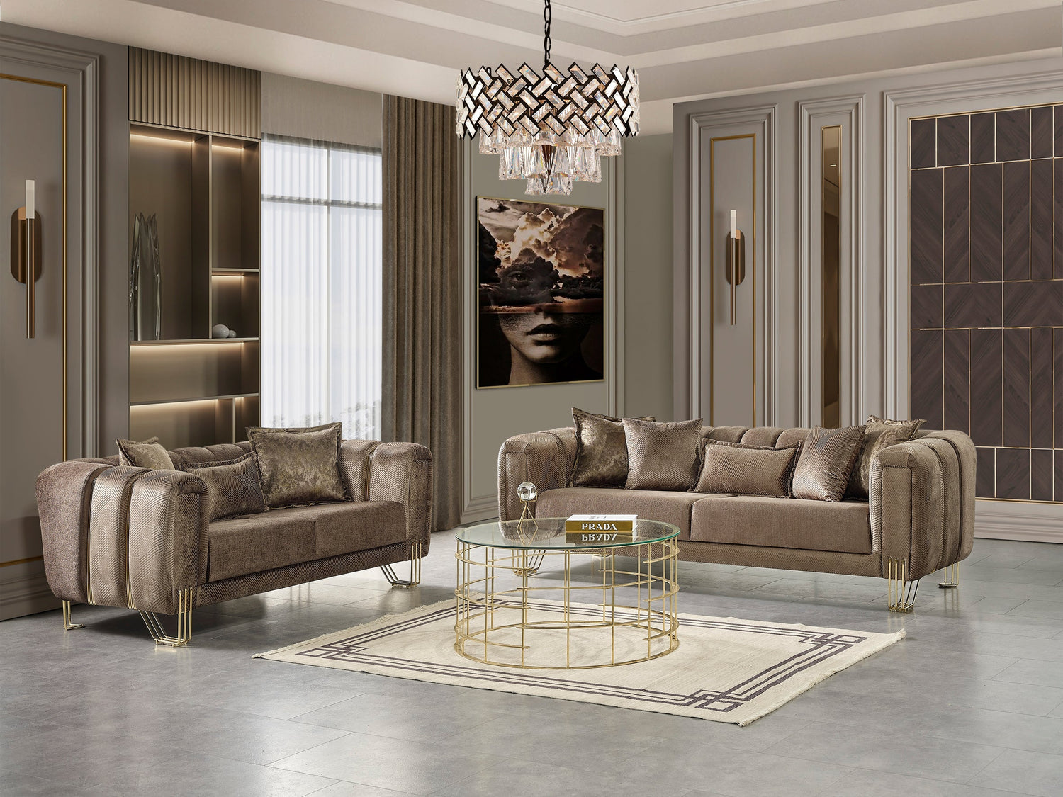 Santana Coffee Velvet Living Room Set - SANTANACOFFEE-SL - Bien Home Furniture & Electronics