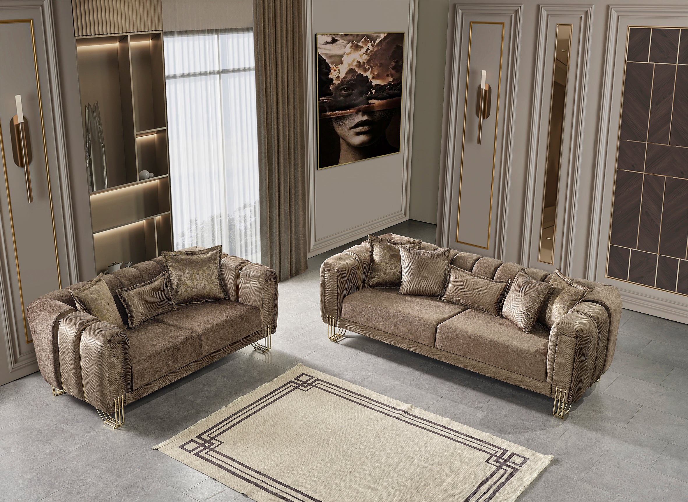 Santana Coffee Velvet Living Room Set - SANTANACOFFEE-SL - Bien Home Furniture & Electronics