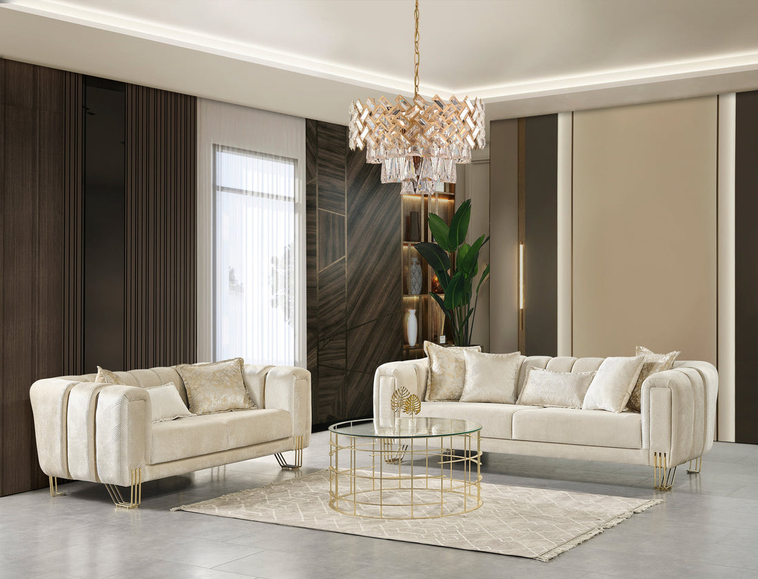 Santana Ivory Velvet Living Room Set - SANTANAIVORY-SL - Bien Home Furniture &amp; Electronics
