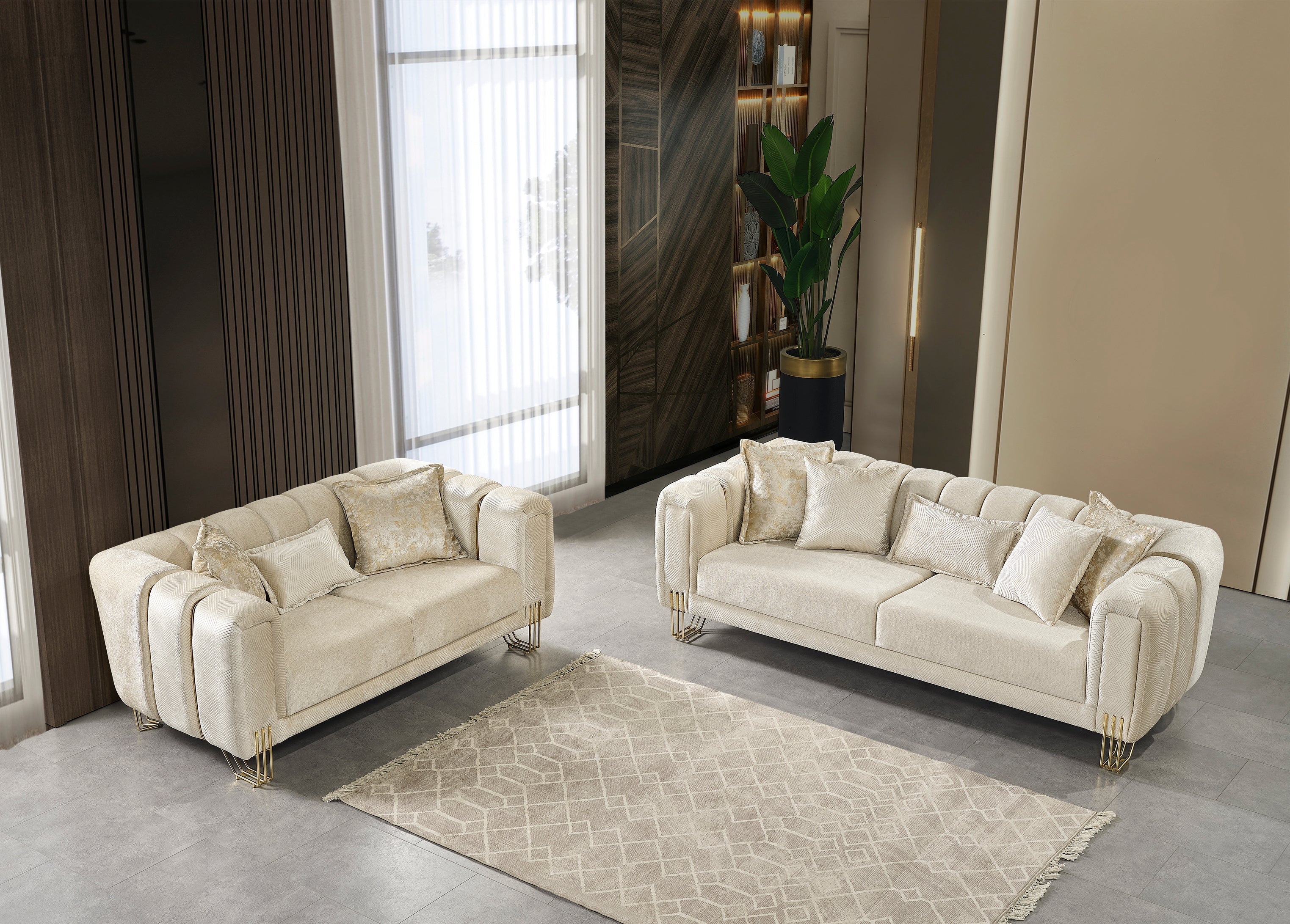 Santana Ivory Velvet Living Room Set - SANTANAIVORY-SL - Bien Home Furniture & Electronics