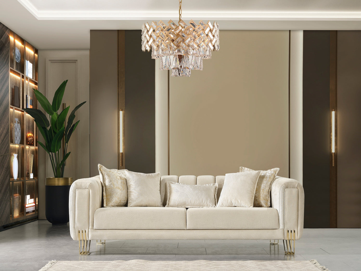 Santana Ivory Velvet Living Room Set - SANTANAIVORY-SL - Bien Home Furniture & Electronics