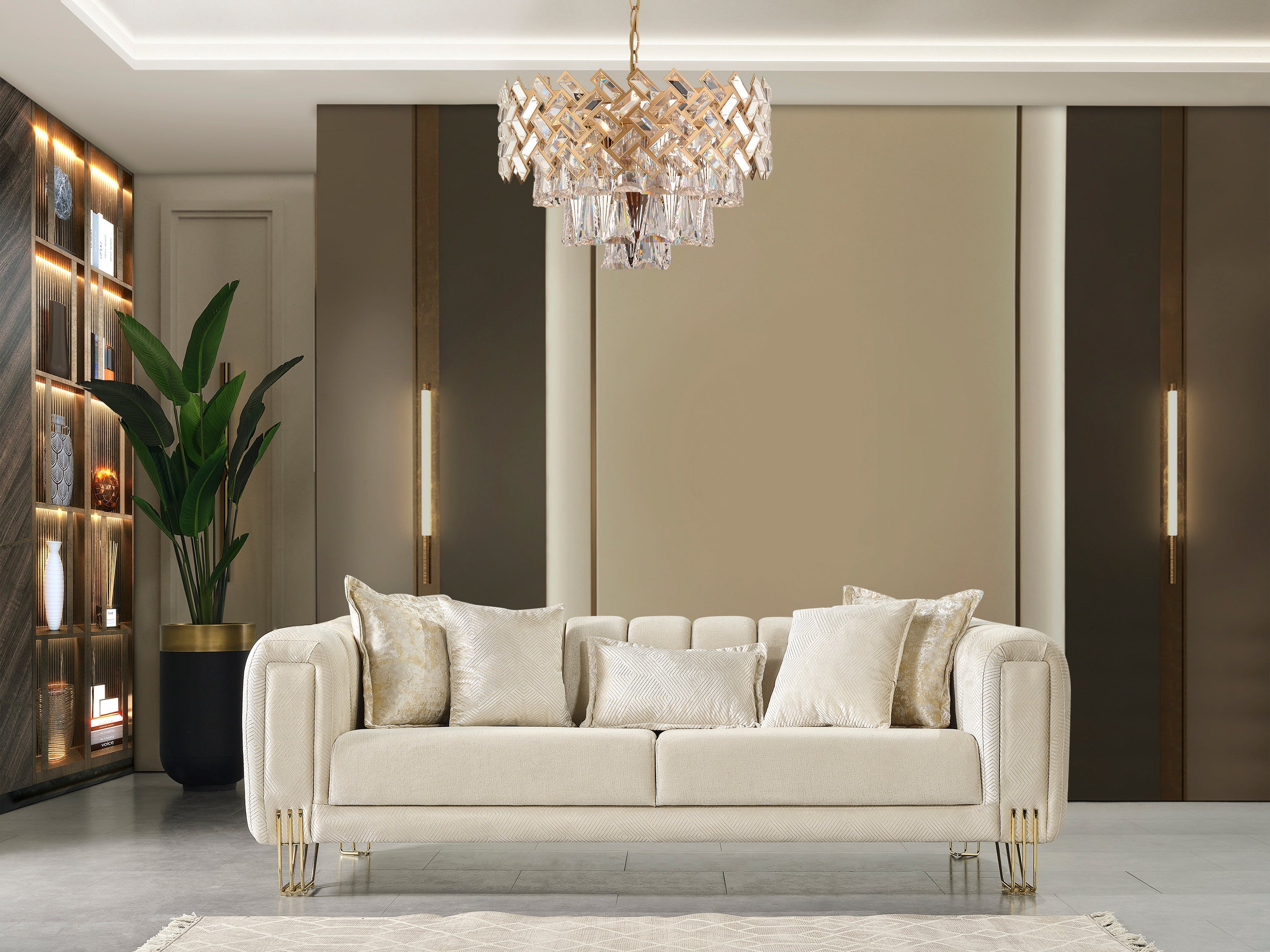 Santana Ivory Velvet Living Room Set - SANTANAIVORY-SL - Bien Home Furniture & Electronics