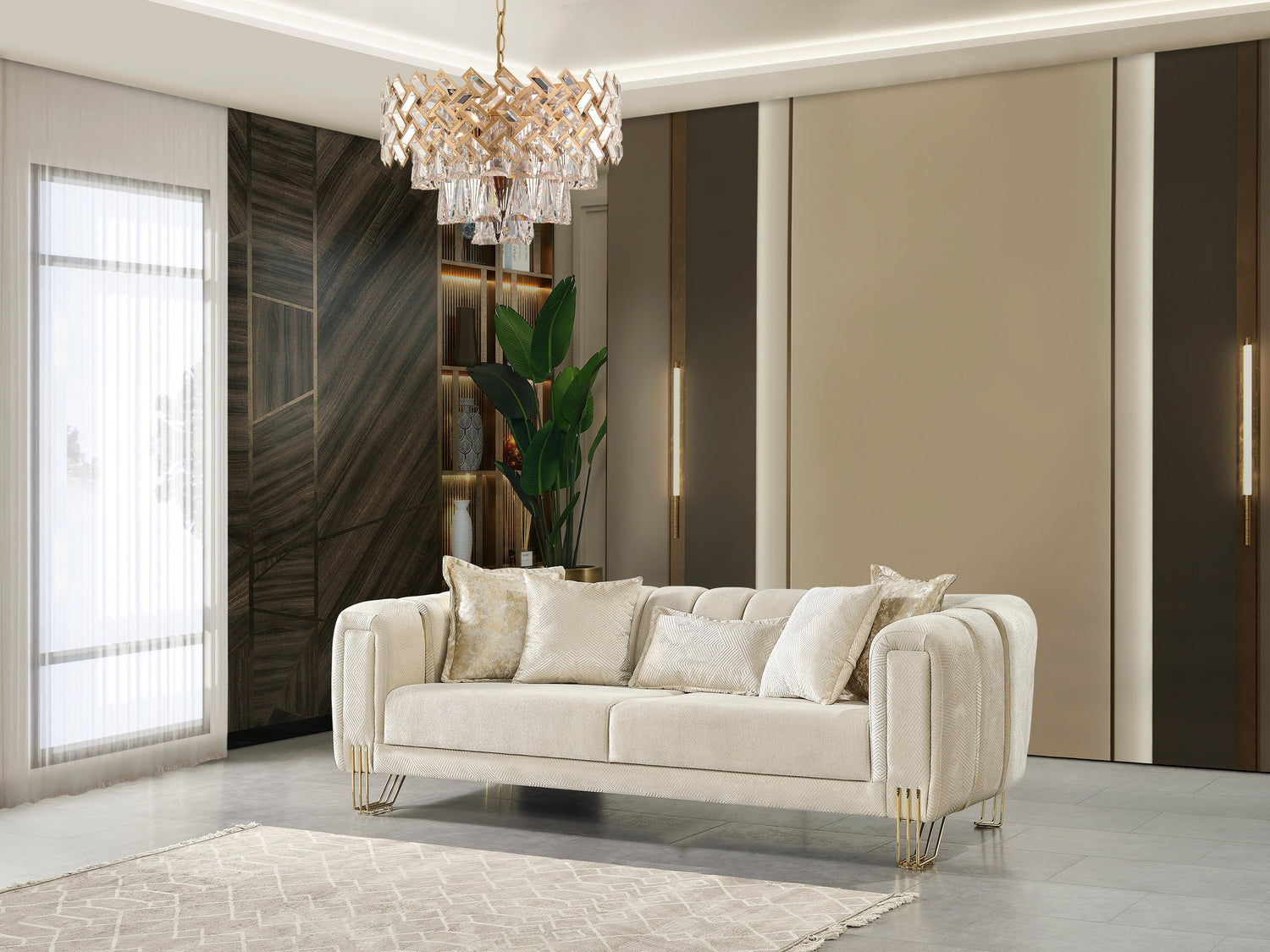 Santana Ivory Velvet Living Room Set - SANTANAIVORY-SL - Bien Home Furniture & Electronics