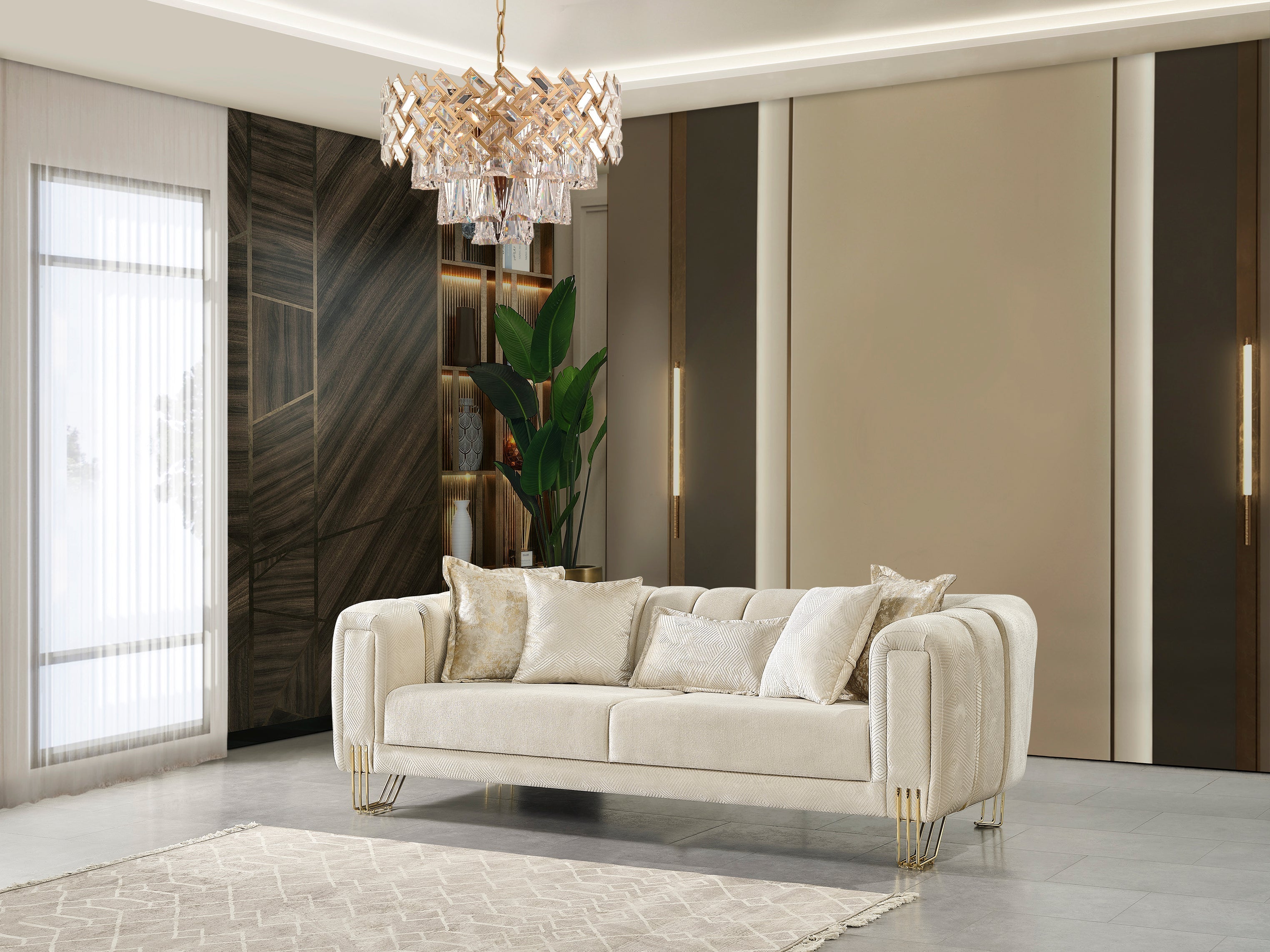 Santana Ivory Velvet Living Room Set - SANTANAIVORY-SL - Bien Home Furniture & Electronics