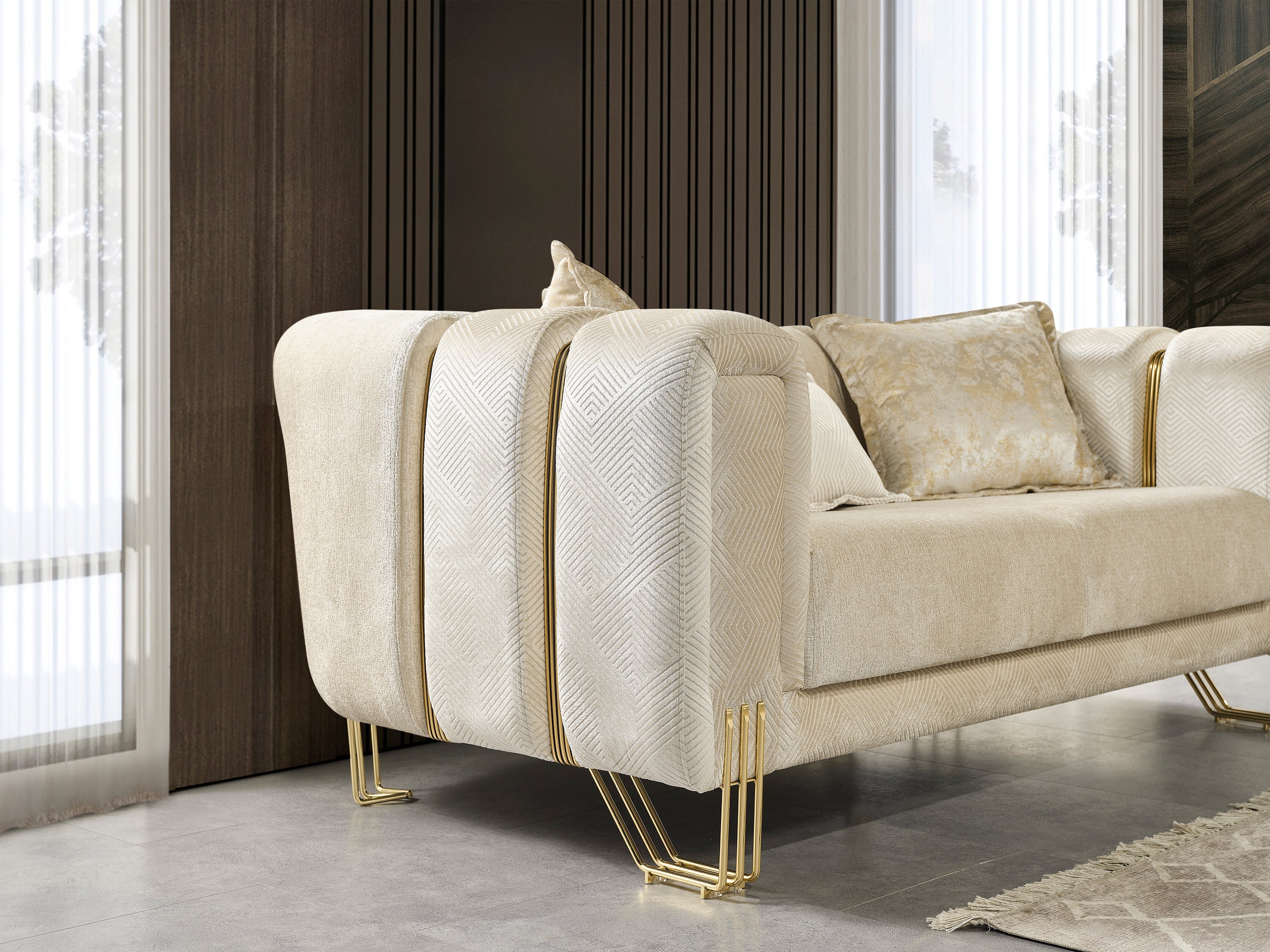 Santana Ivory Velvet Living Room Set - SANTANAIVORY-SL - Bien Home Furniture & Electronics