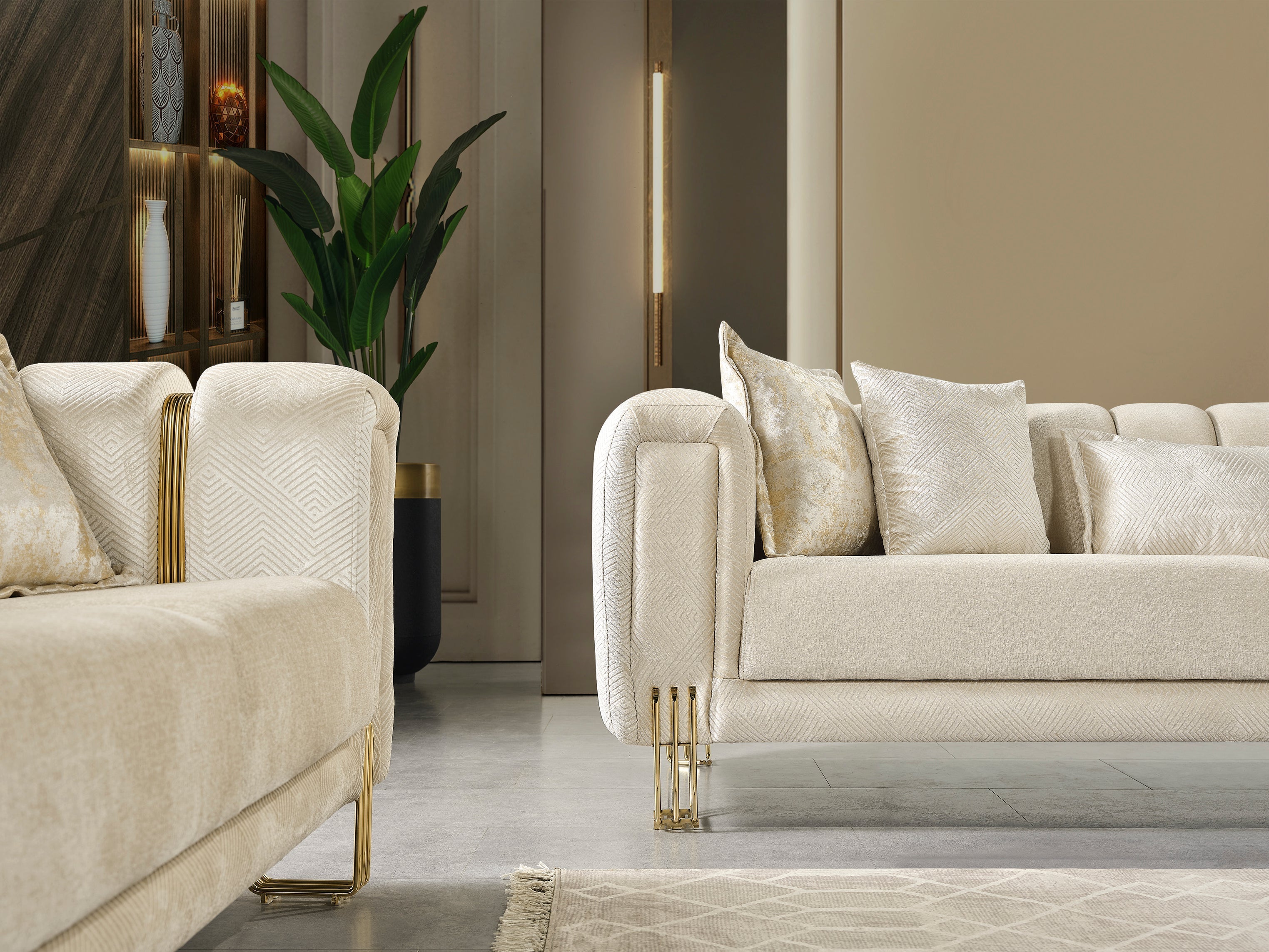 Santana Ivory Velvet Living Room Set - SANTANAIVORY-SL - Bien Home Furniture & Electronics