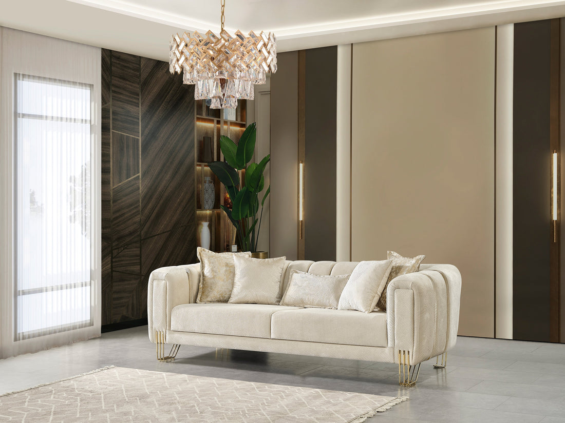 Santana Ivory Velvet Sofa - SANTANAIVORY-S - Bien Home Furniture &amp; Electronics