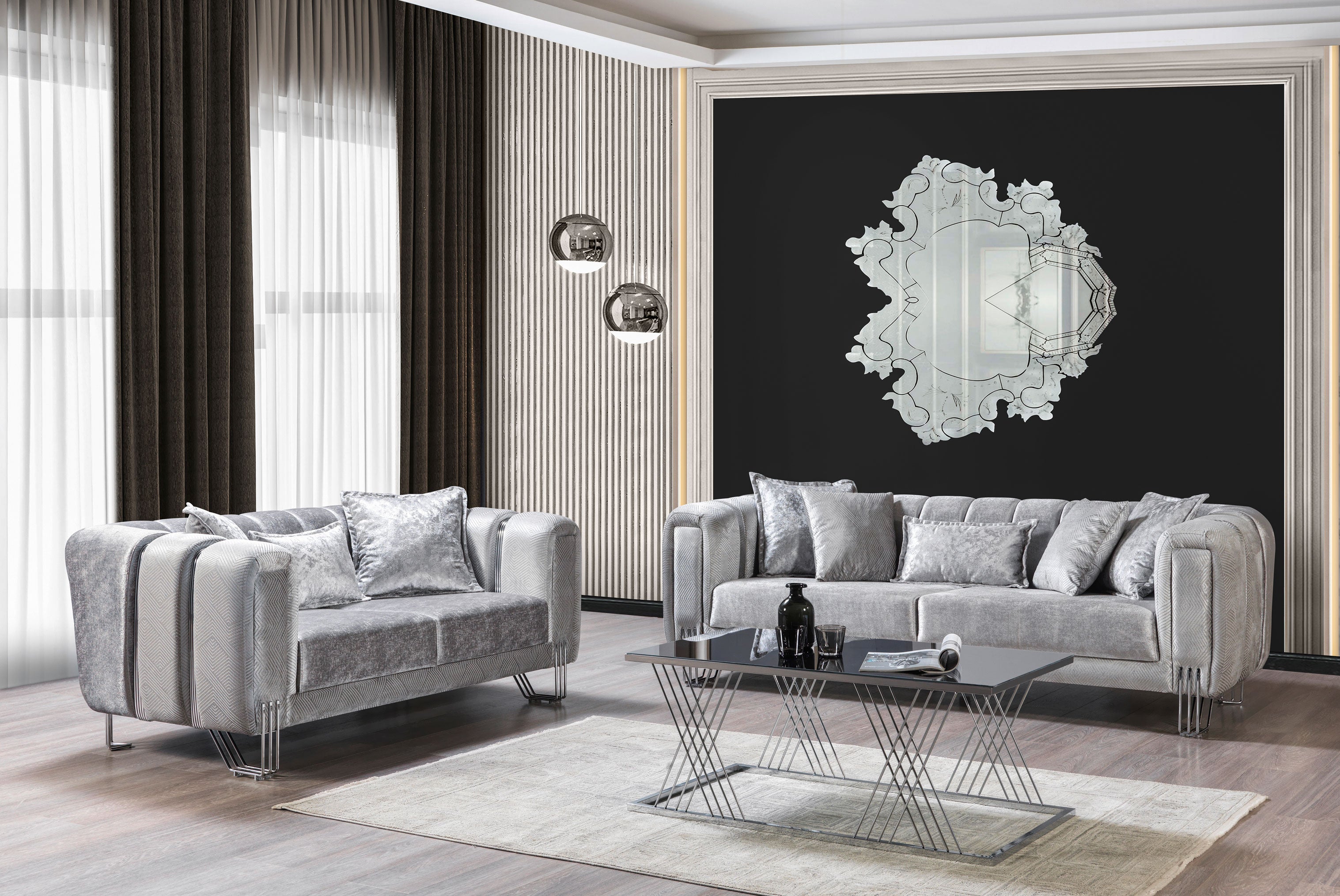 Santana Silver Velvet Sofa & Loveseat - SANTANASILVER-SL - Bien Home Furniture & Electronics