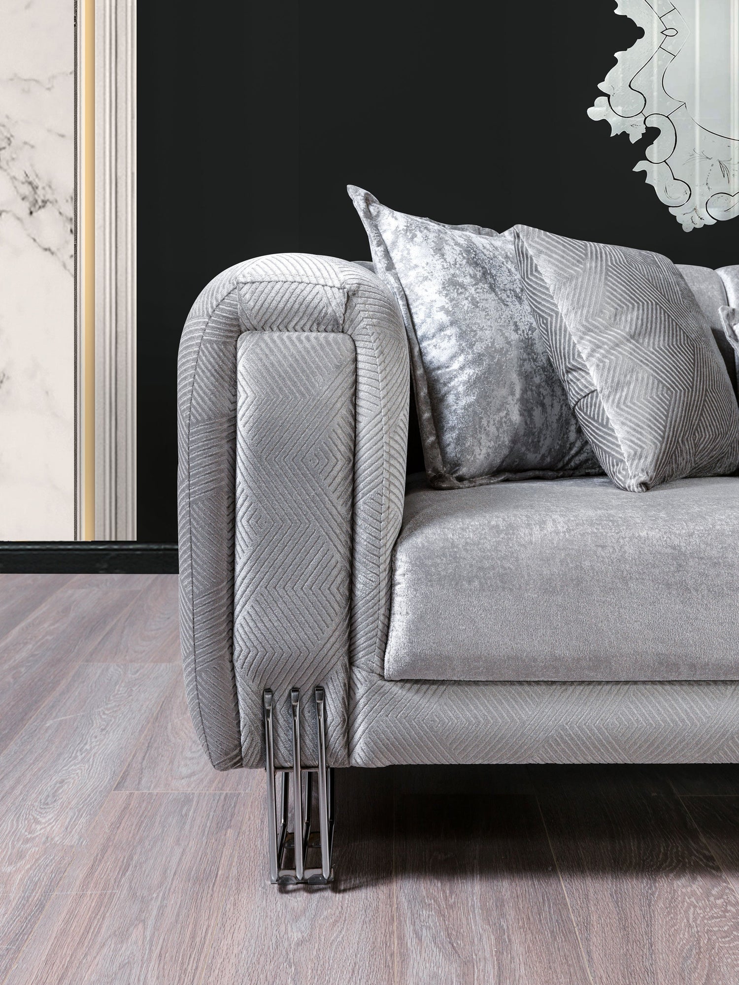 Santana Silver Velvet Sofa & Loveseat - SANTANASILVER-SL - Bien Home Furniture & Electronics
