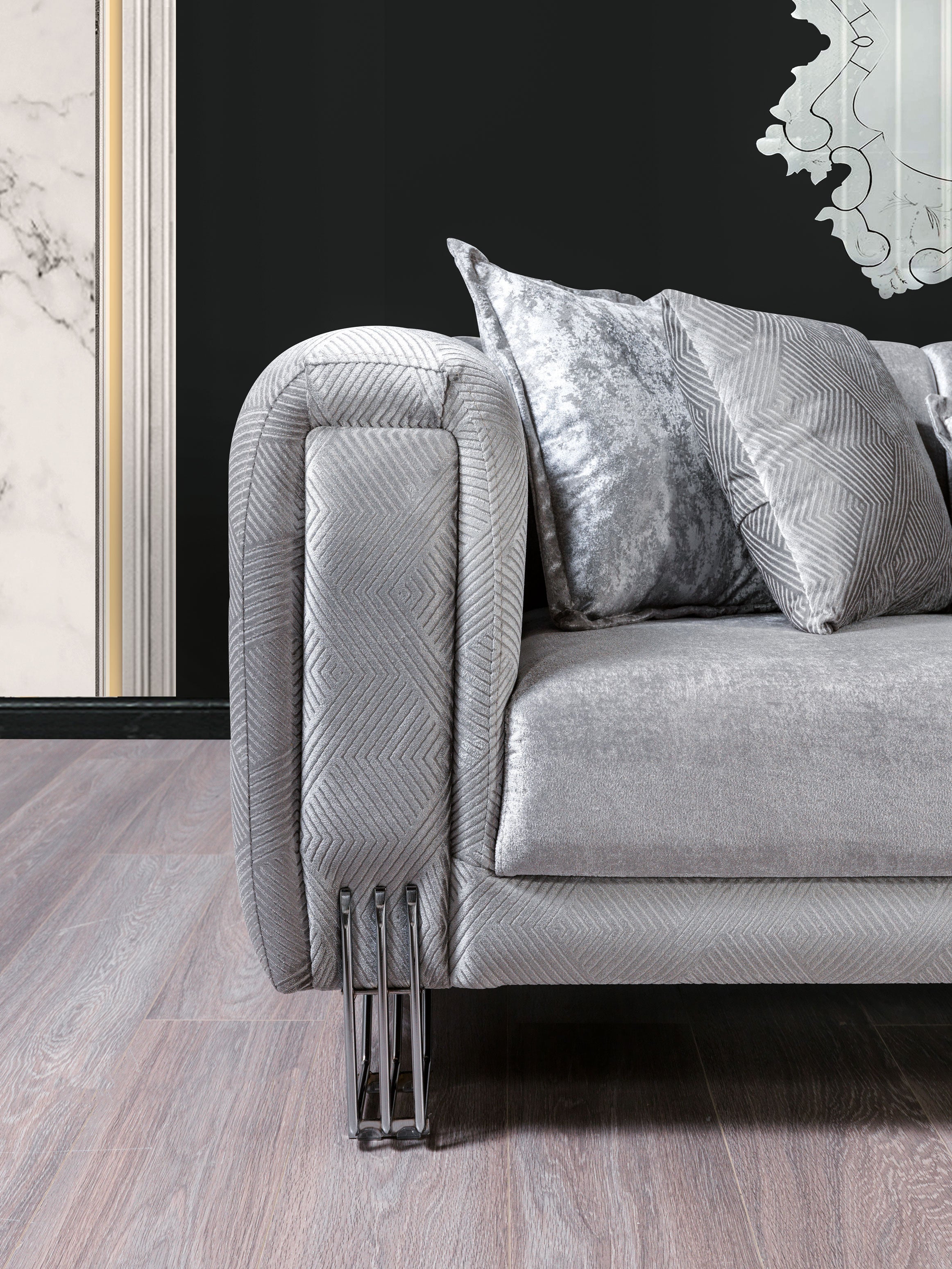 Santana Silver Velvet Sofa & Loveseat - SANTANASILVER-SL - Bien Home Furniture & Electronics