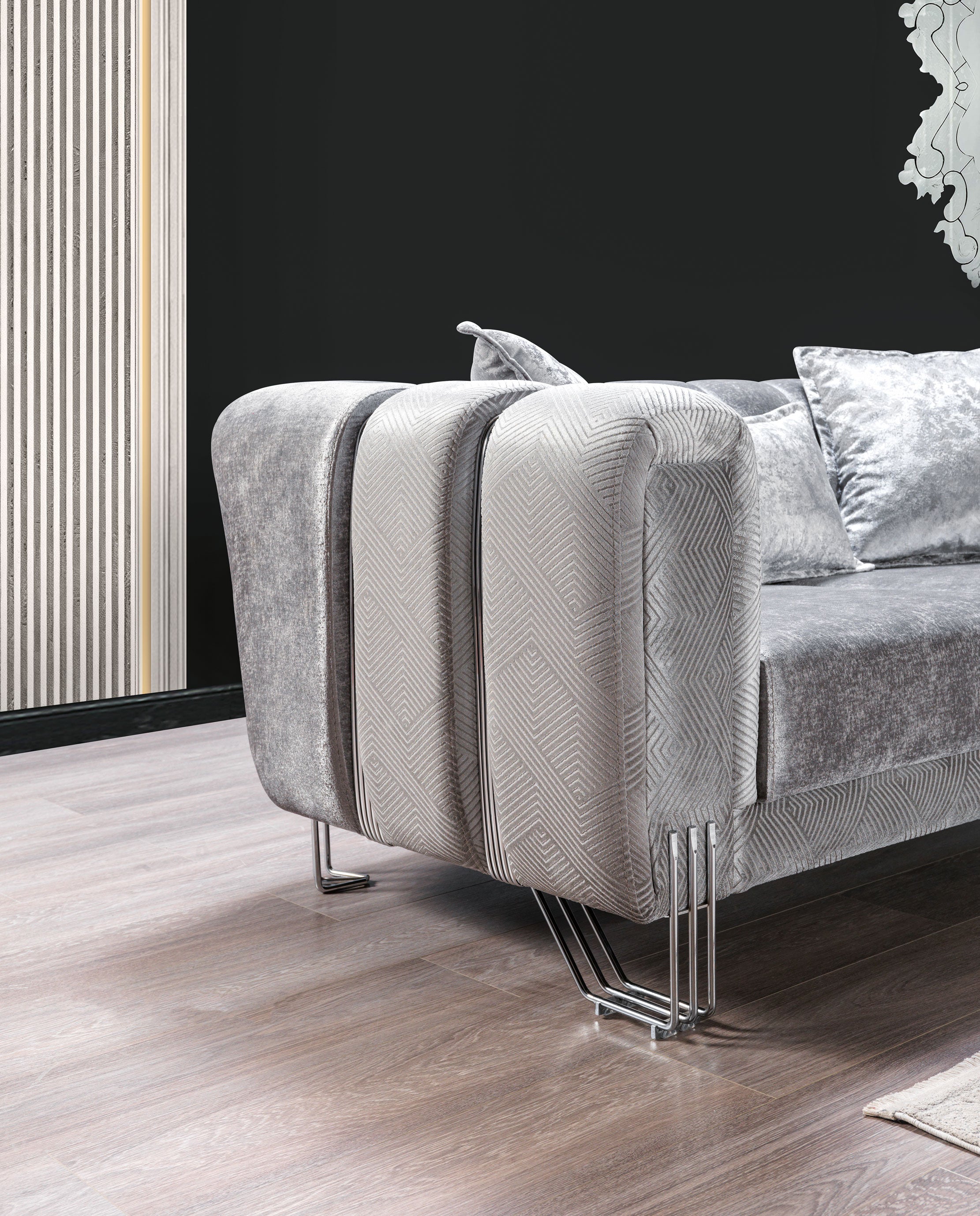 Santana Silver Velvet Sofa & Loveseat - SANTANASILVER-SL - Bien Home Furniture & Electronics