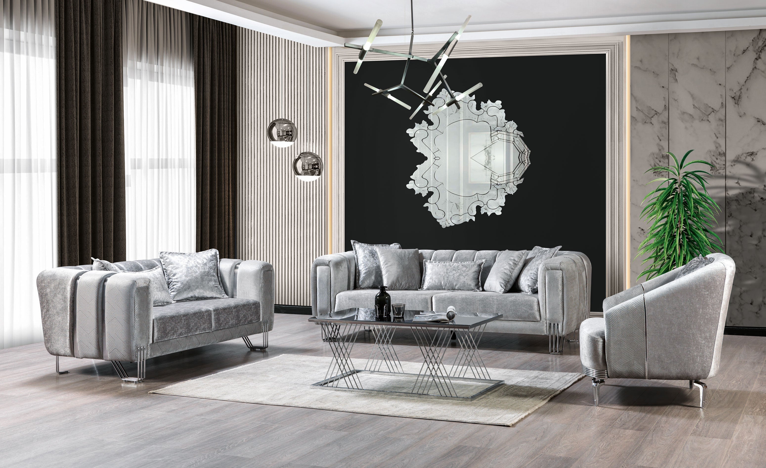 Santana Silver Velvet Sofa & Loveseat - SANTANASILVER-SL - Bien Home Furniture & Electronics