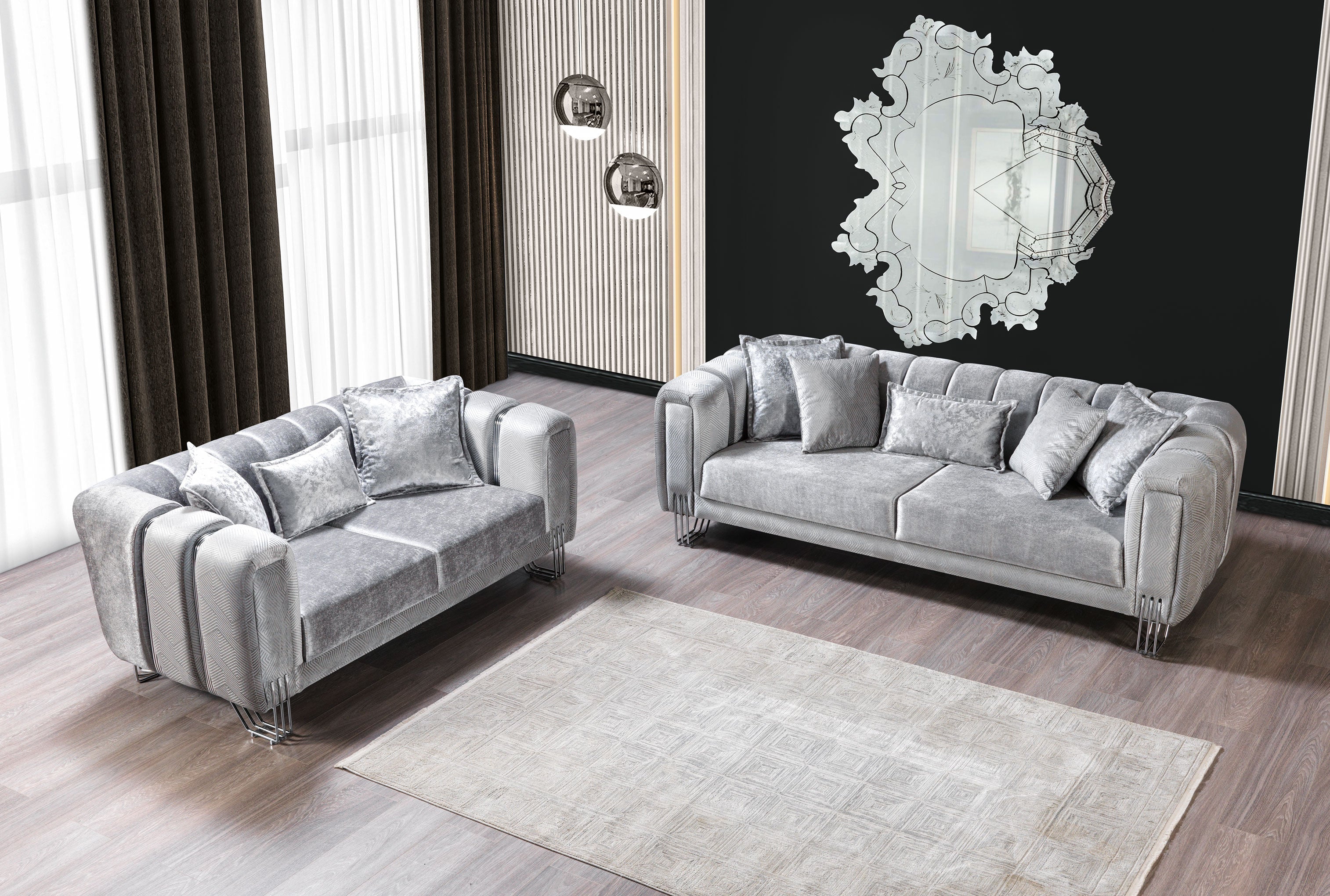Santana Silver Velvet Sofa & Loveseat - SANTANASILVER-SL - Bien Home Furniture & Electronics