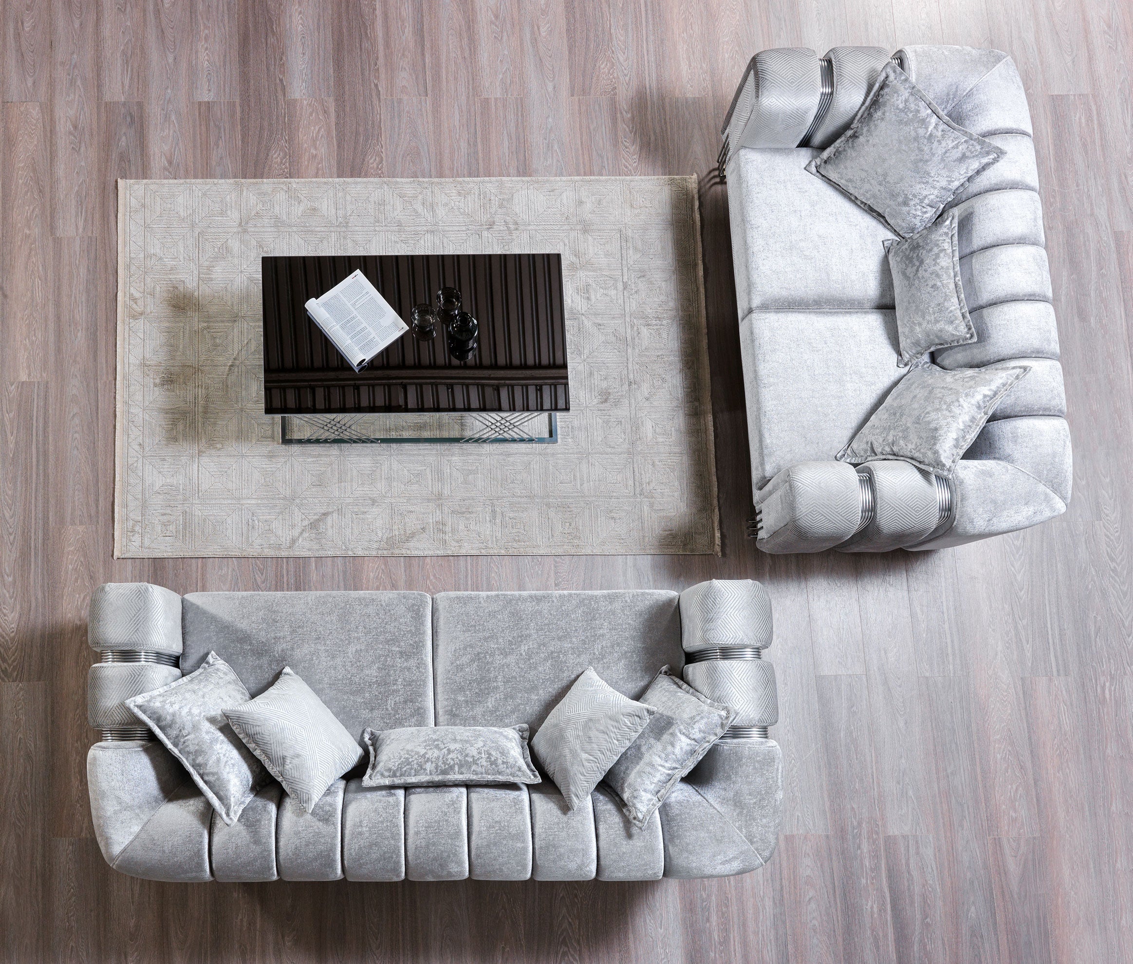 Santana Silver Velvet Sofa & Loveseat - SANTANASILVER-SL - Bien Home Furniture & Electronics