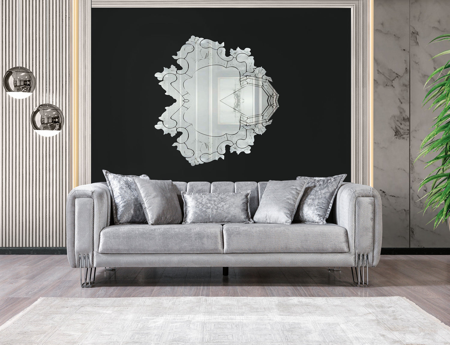 Santana Silver Velvet Sofa & Loveseat - SANTANASILVER-SL - Bien Home Furniture & Electronics