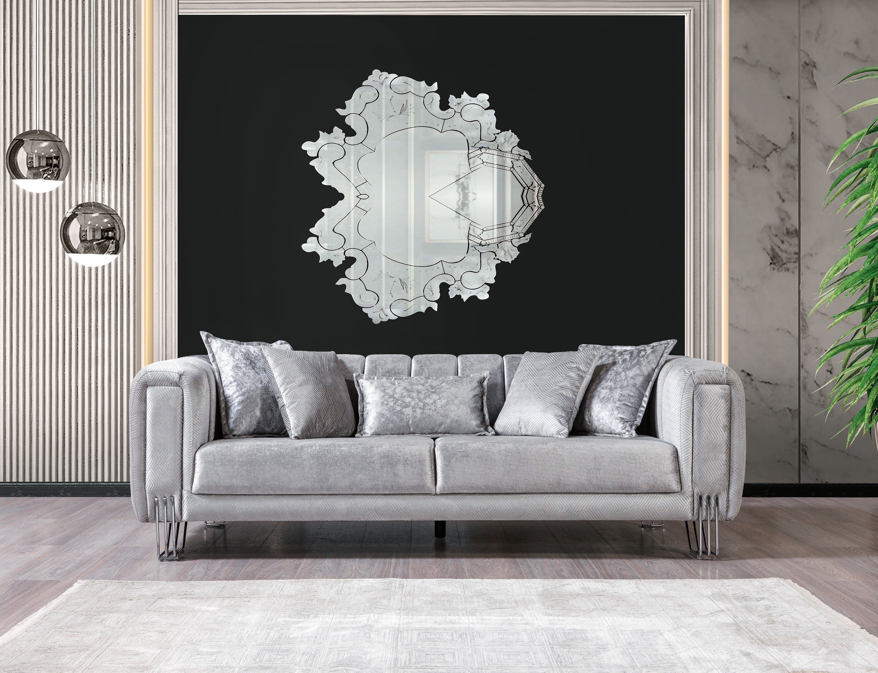 Santana Silver Velvet Sofa & Loveseat - SANTANASILVER-SL - Bien Home Furniture & Electronics