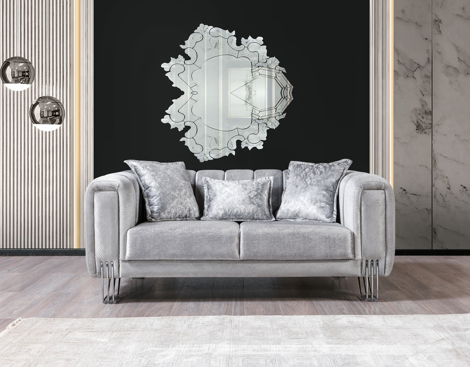 Santana Silver Velvet Sofa & Loveseat - SANTANASILVER-SL - Bien Home Furniture & Electronics