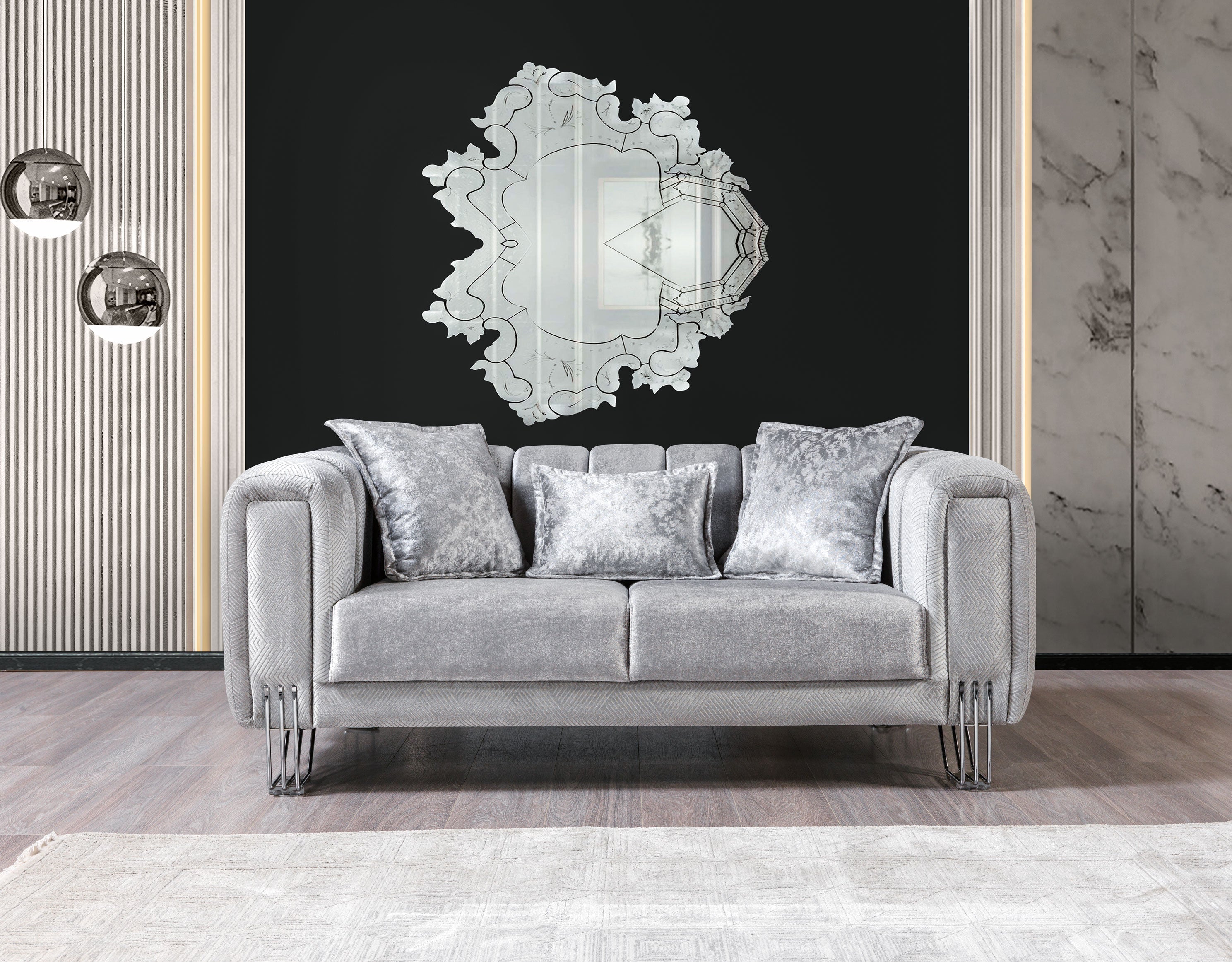 Santana Silver Velvet Sofa & Loveseat - SANTANASILVER-SL - Bien Home Furniture & Electronics